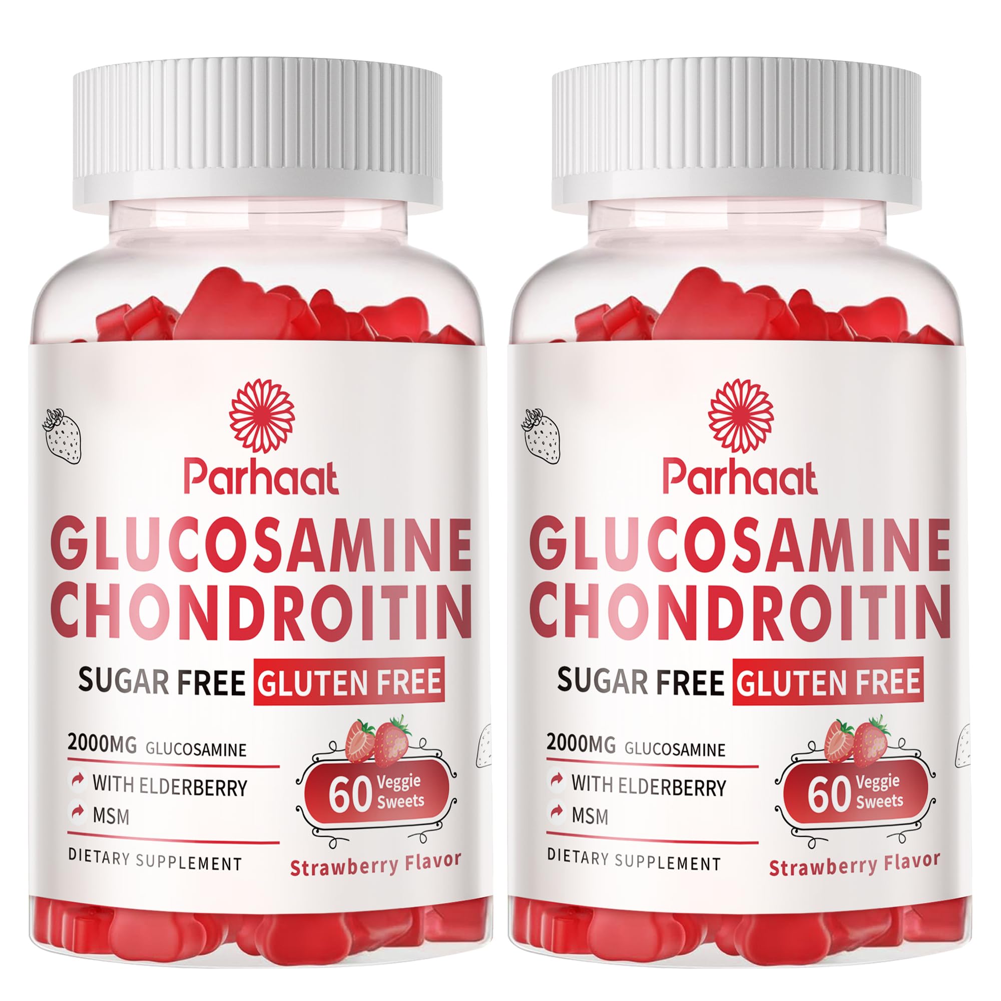 Parhaat gommes glucosamine-chondroitine MSM Sureau Fraise: douceur appétente pour le soutien articulaire.