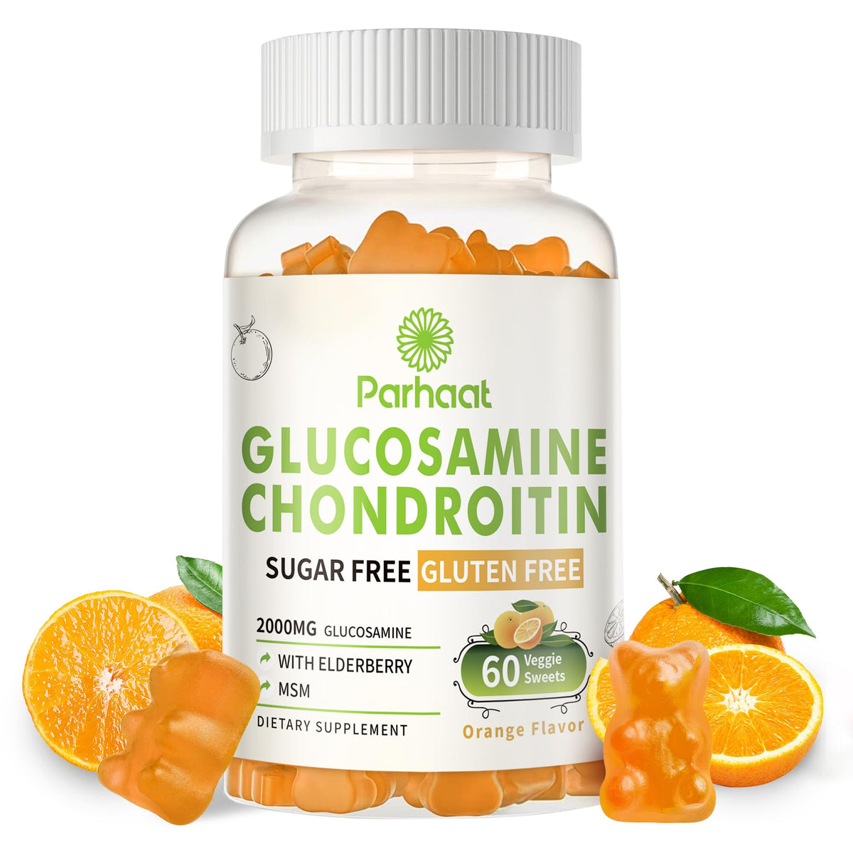 Parhaat Gummies glucosamine-chondritoine avec MSM et sureau, bouteille prête pour articulations
