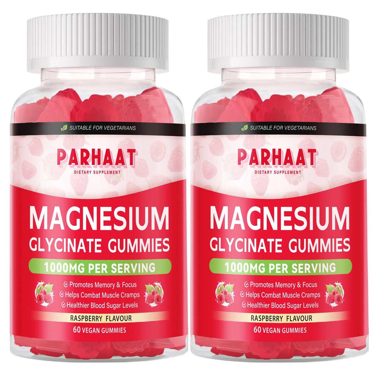 Gommes Parhaat Magnésium Glycinate en bouteille, goût framboise, pratique en routine quotidienne.