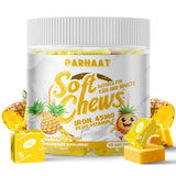 Parhaat Iron Soft Chews en bouteille, pratique pour énergie quotidienne.