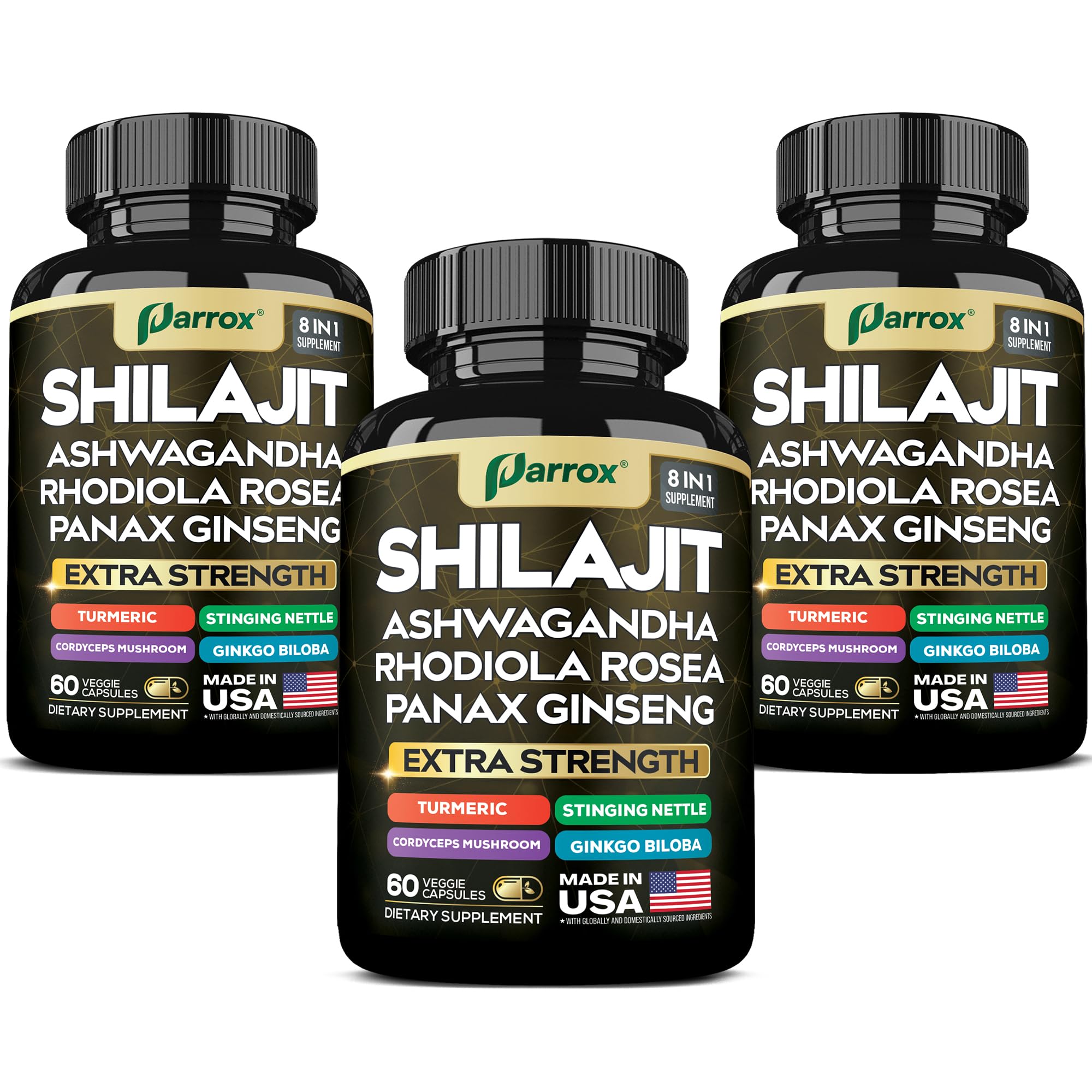 Parrox Shilajit 8-en-1 : bouteille prête à l'emploi pour une routine simplifiée.