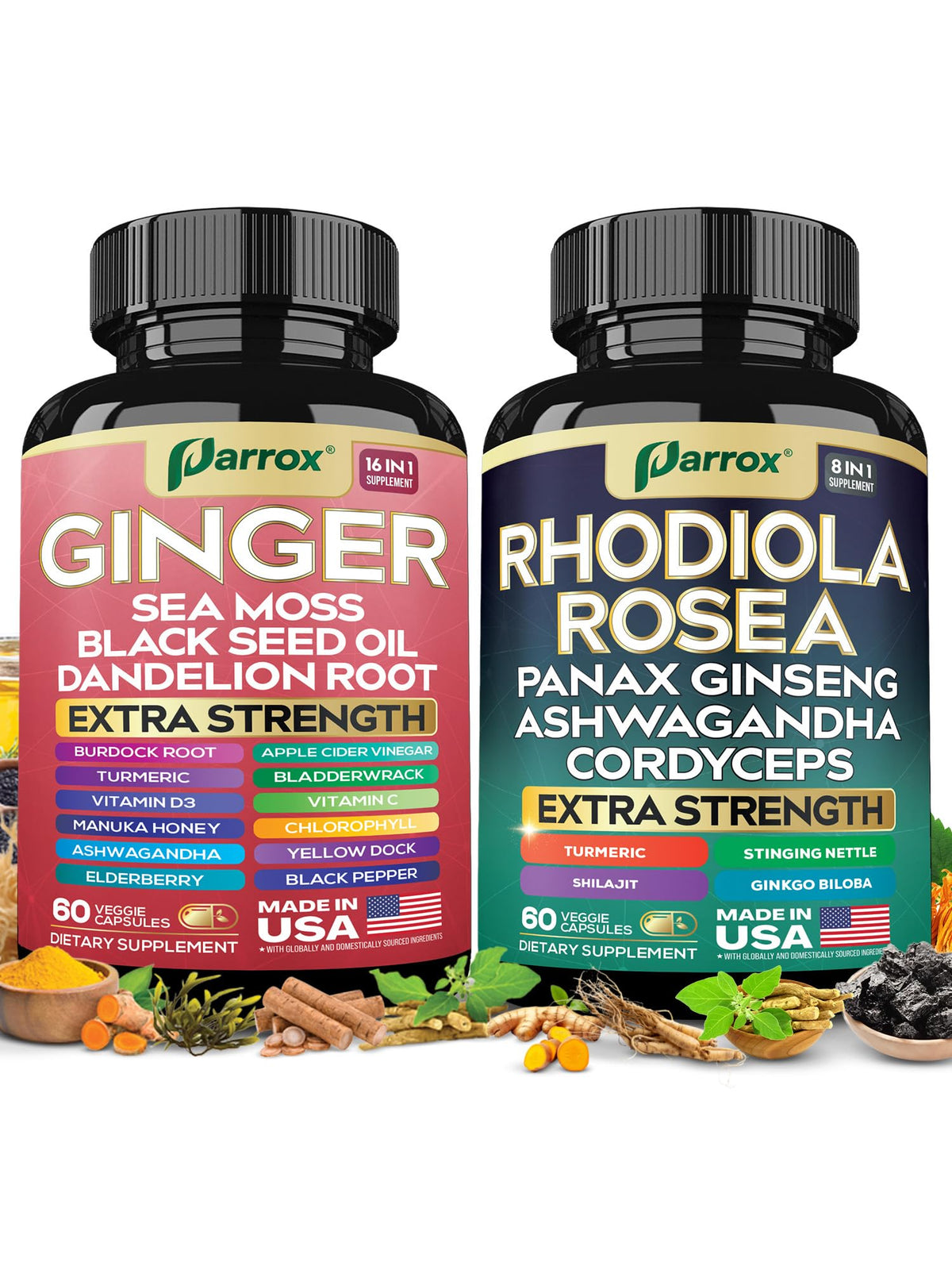 Parrox capsules gingembre 16-en-1, énergie naturelle au quotidien.