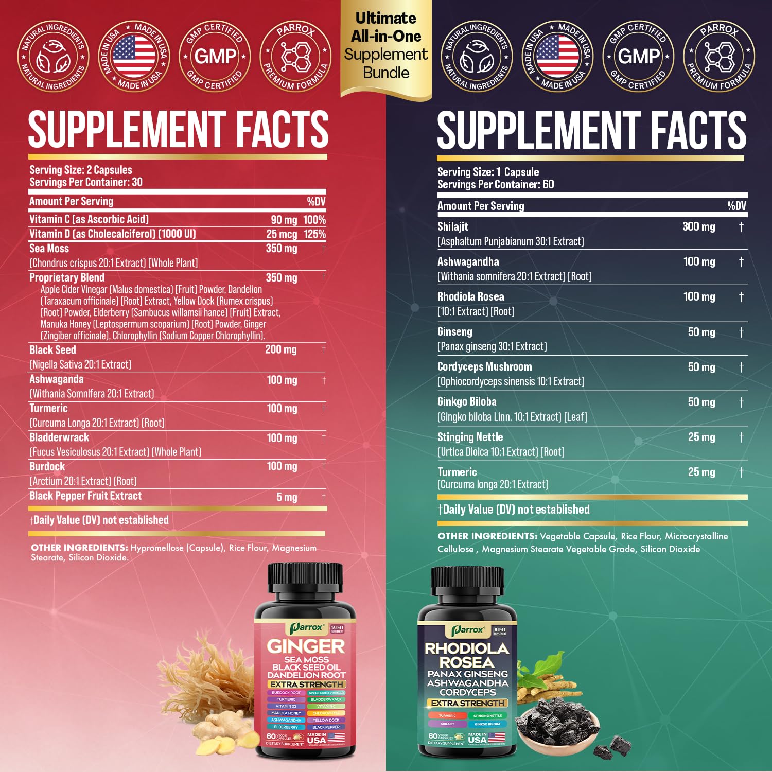 Parrox capsules rhodiola 8-en-1, concentration et clarté mentale.