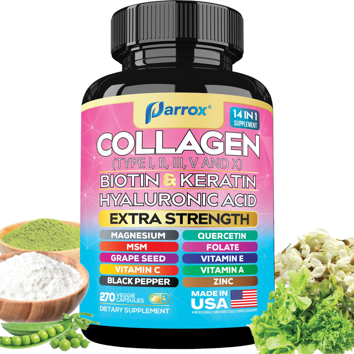 Parrox Collagen 14-en-1 – bouteille: routine beauté simplifiée au quotidien.