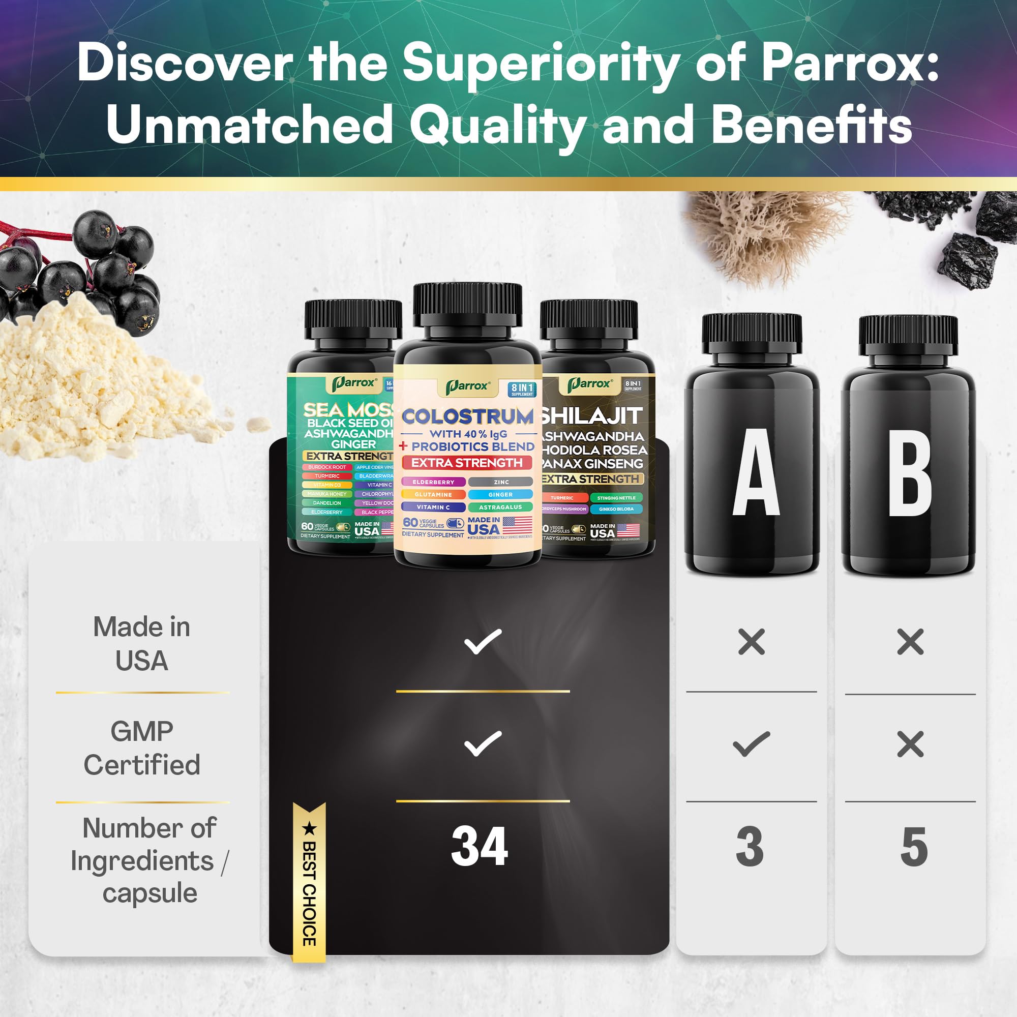 Parrox Complete Vitality Trio – racine de bardane apporte nutriments et bien-être général.