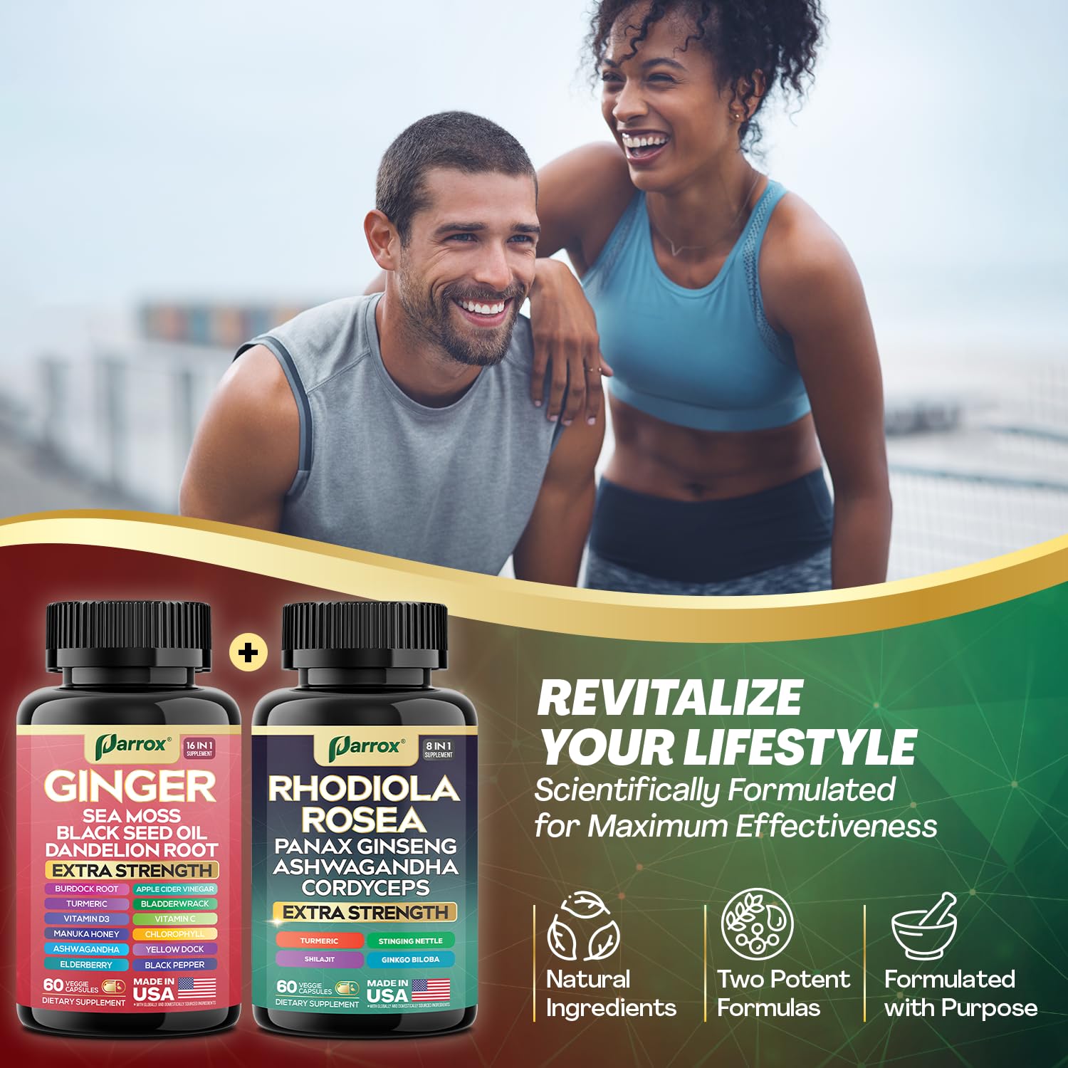 Parrox 8‑en‑1 rhodiola — adaptogènes pour l’équilibre quotidien.