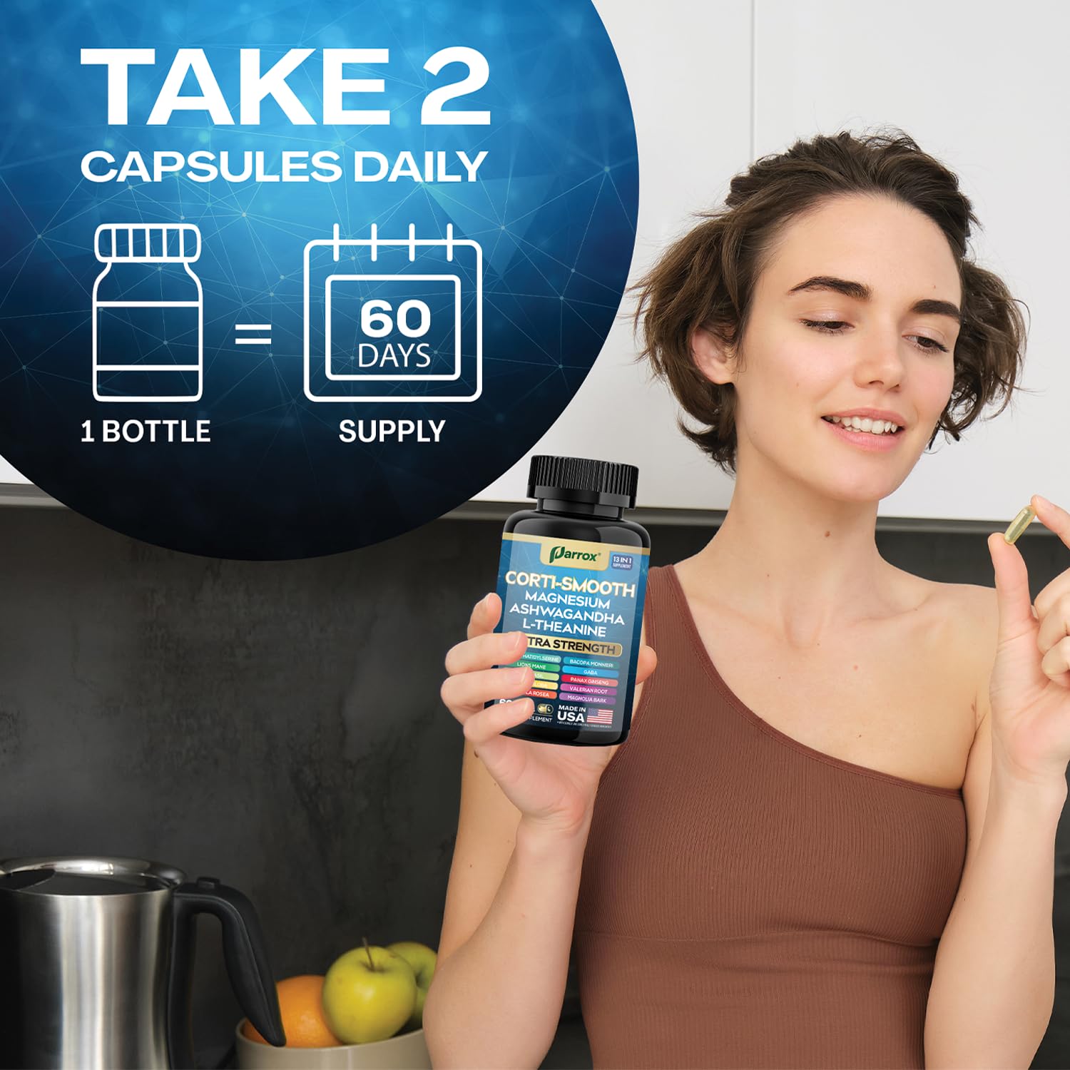 Parrox Corti-Smooth : ashwaganda pour la résilience au stress potentiel.