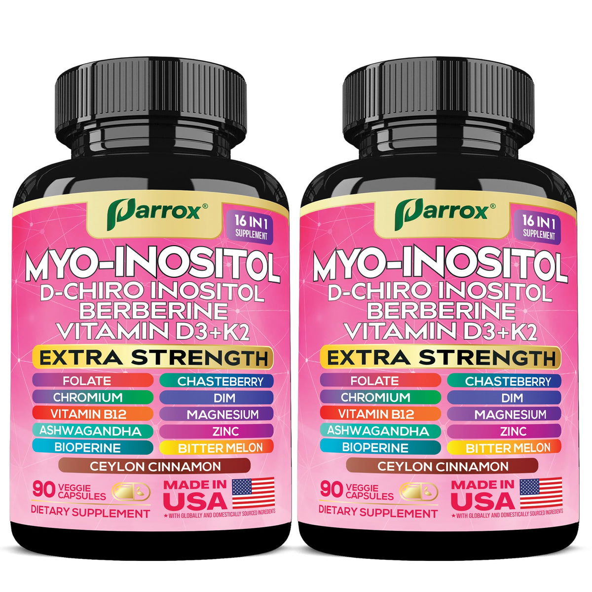 Parrox Myo-Inositol – bouteille de capsules, soutien potentiel à l'équilibre quotidien.
