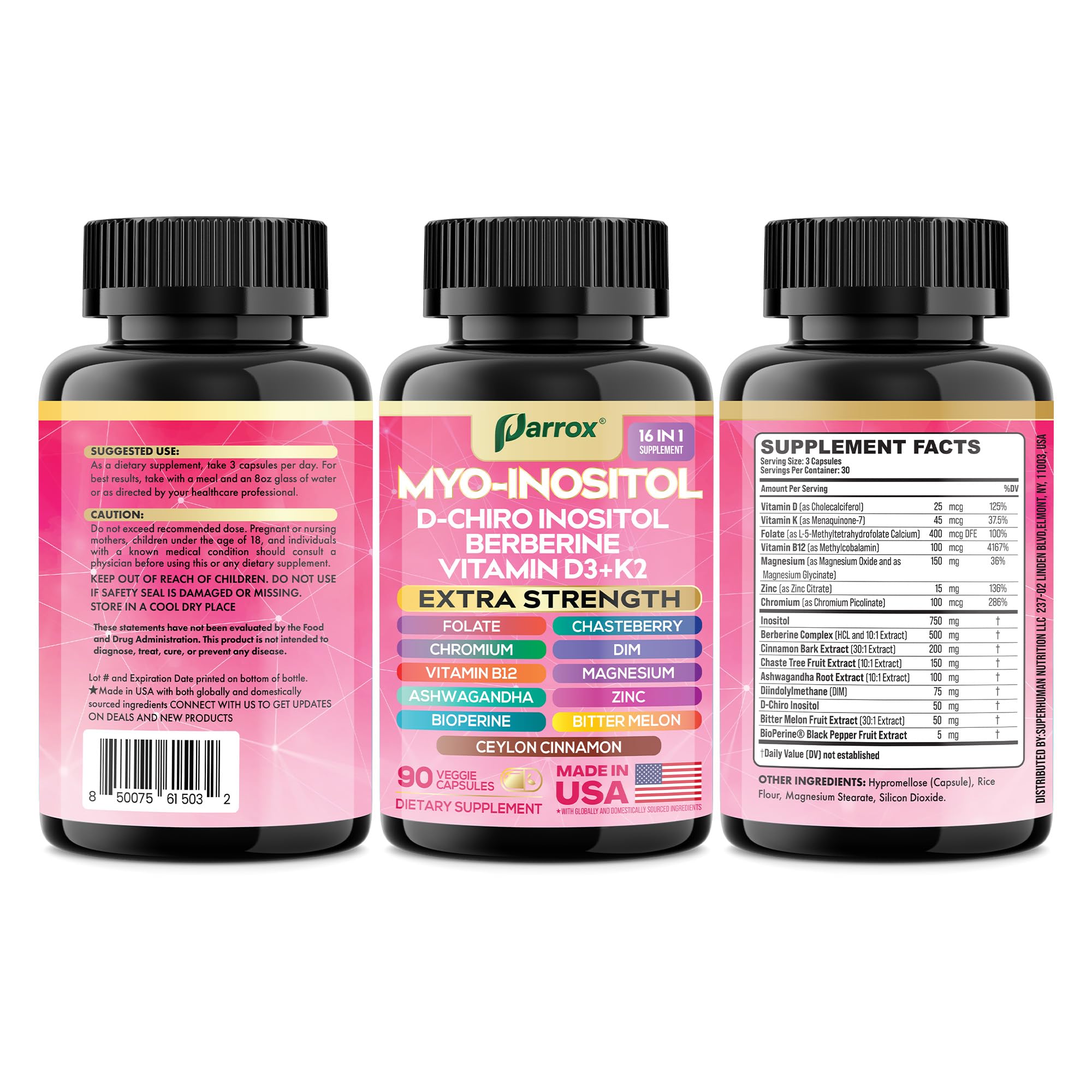 Parrox Myo-Inositol fabriqué aux États-Unis, contrôle qualité.