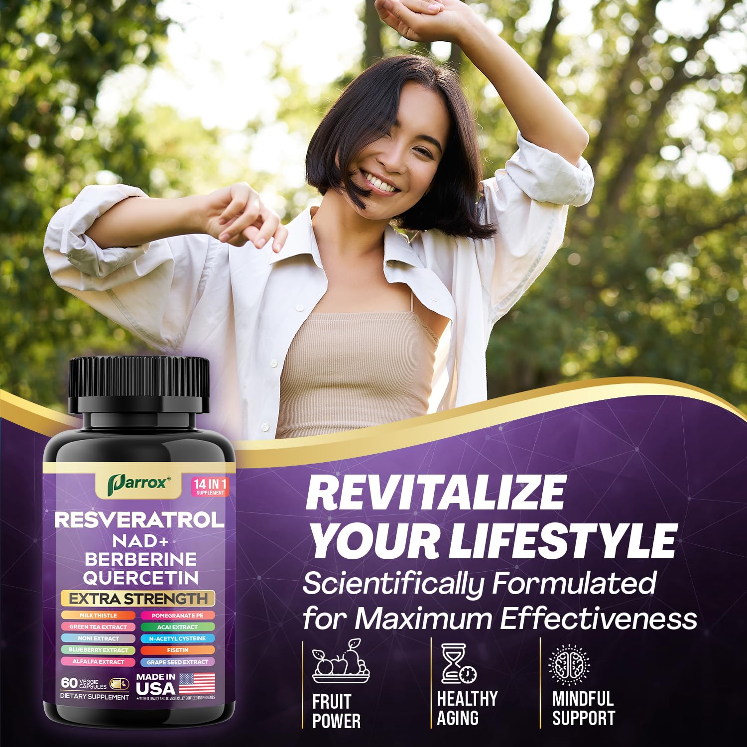 Parrox Resveratrol: étiquette lisible sur l’emballage, transparence et traçabilité.