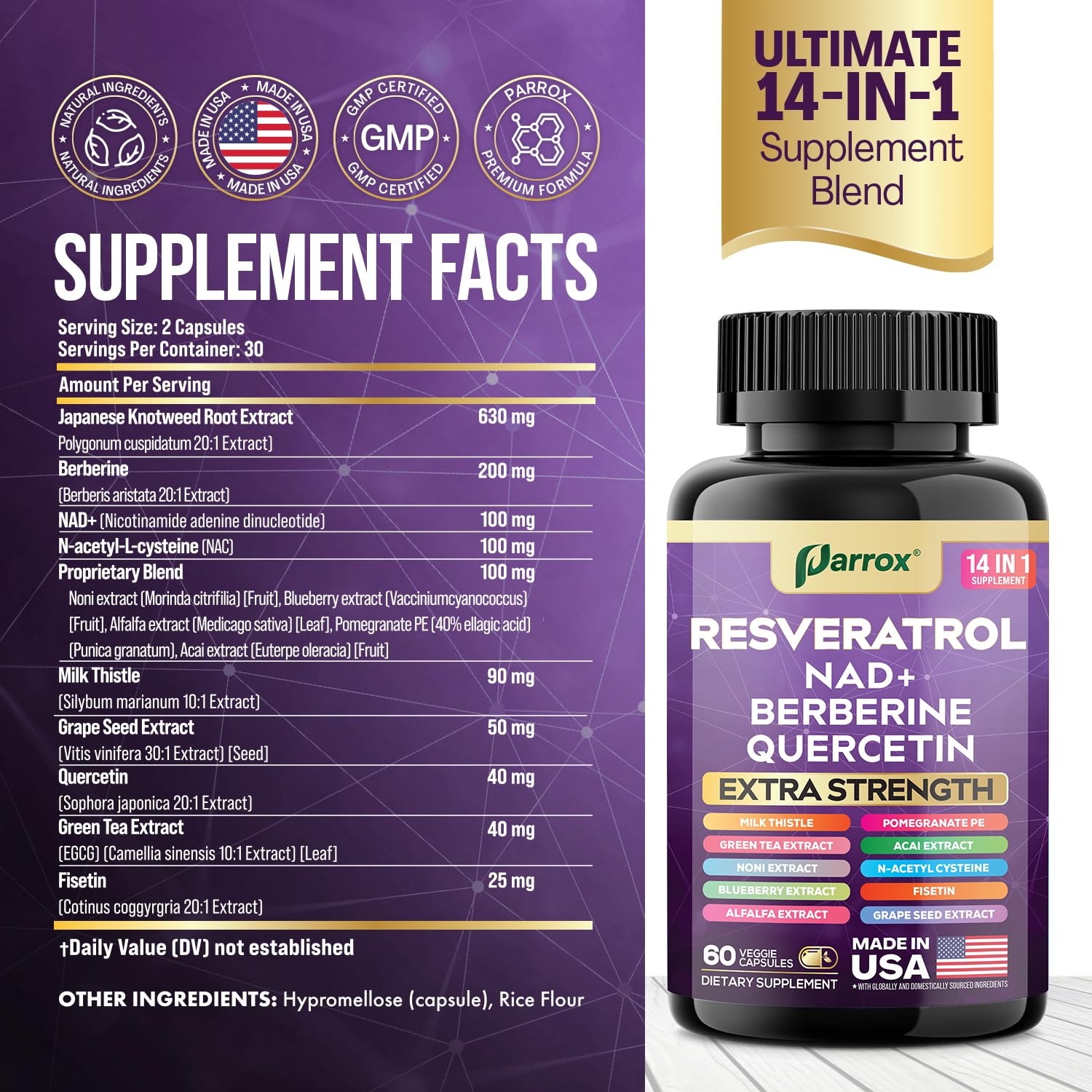 Parrox Resveratrol: mélange d'extraits naturels pour une potentialité antioxydante.