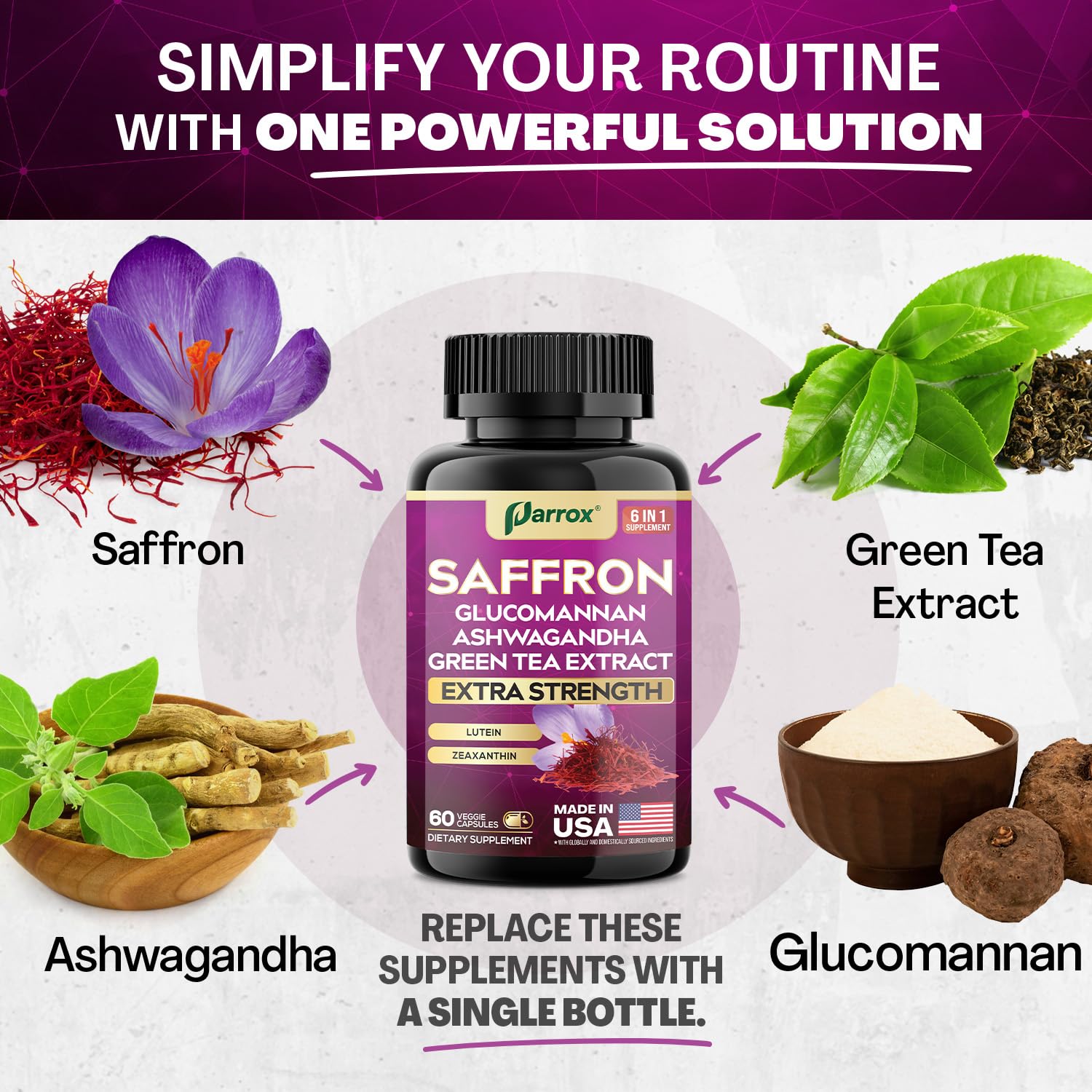 Parrox Safran: extrait d'ashwagandha pour énergie et relaxation