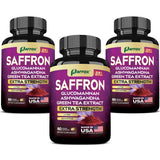 Parrox Safran: capsules 6-en-1 près d'une bouteille pour le bien-être quotidien