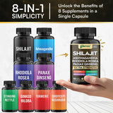 Parrox Shilajit 8 en 1 — Énergie et bien-être: formulation tout-en-un pratique.