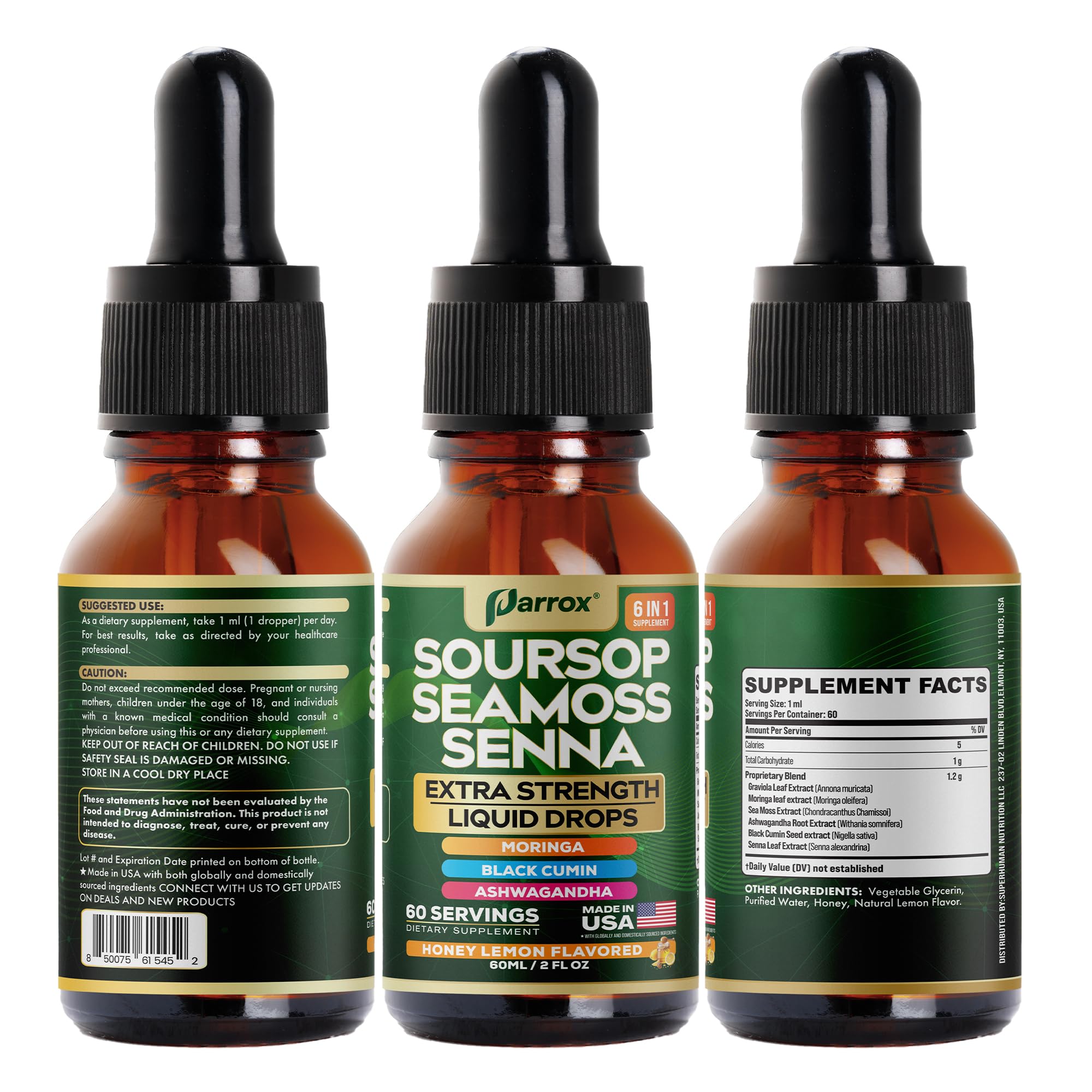 Parrox Soursop Seamoss Senna – gouttes faciles à doser matin et soir