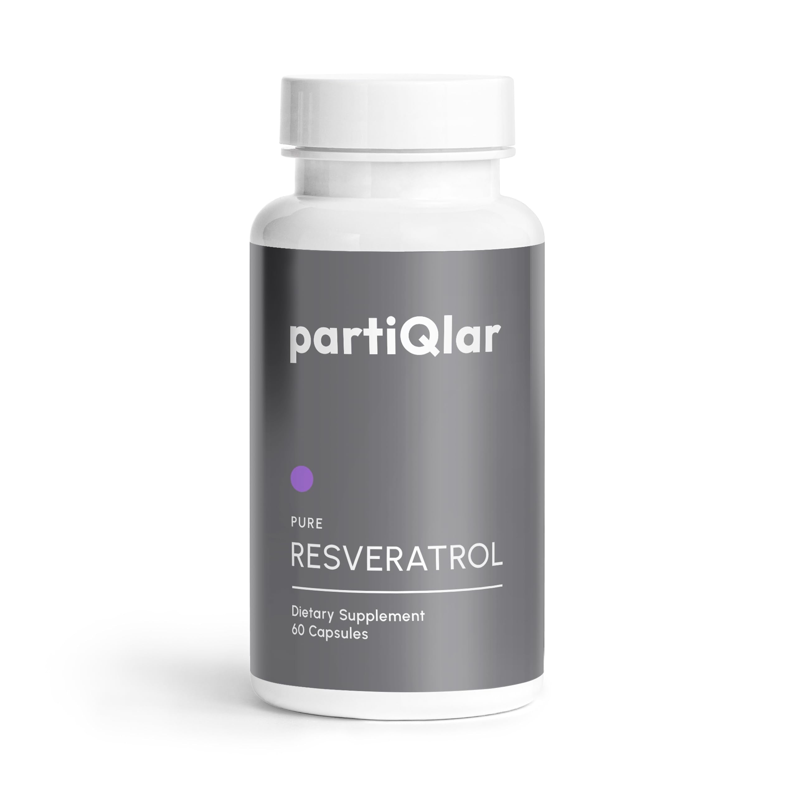 PartiQlar Trans‑résvératrol sur bouteille montrant la pureté et le design du produit.