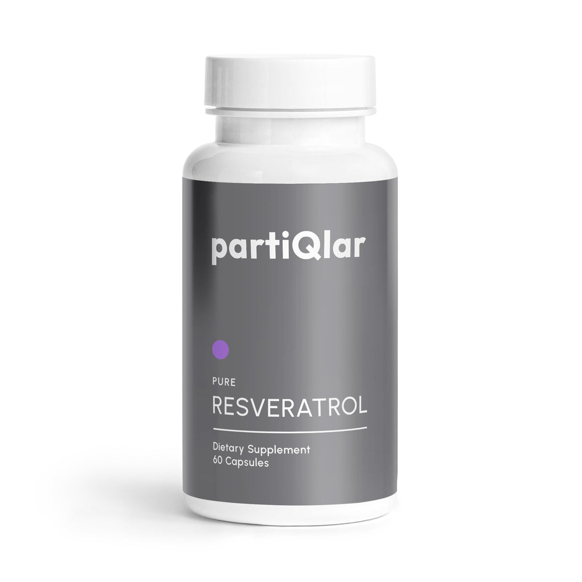 PartiQlar Trans‑résvératrol sur bouteille montrant la pureté et le design du produit.