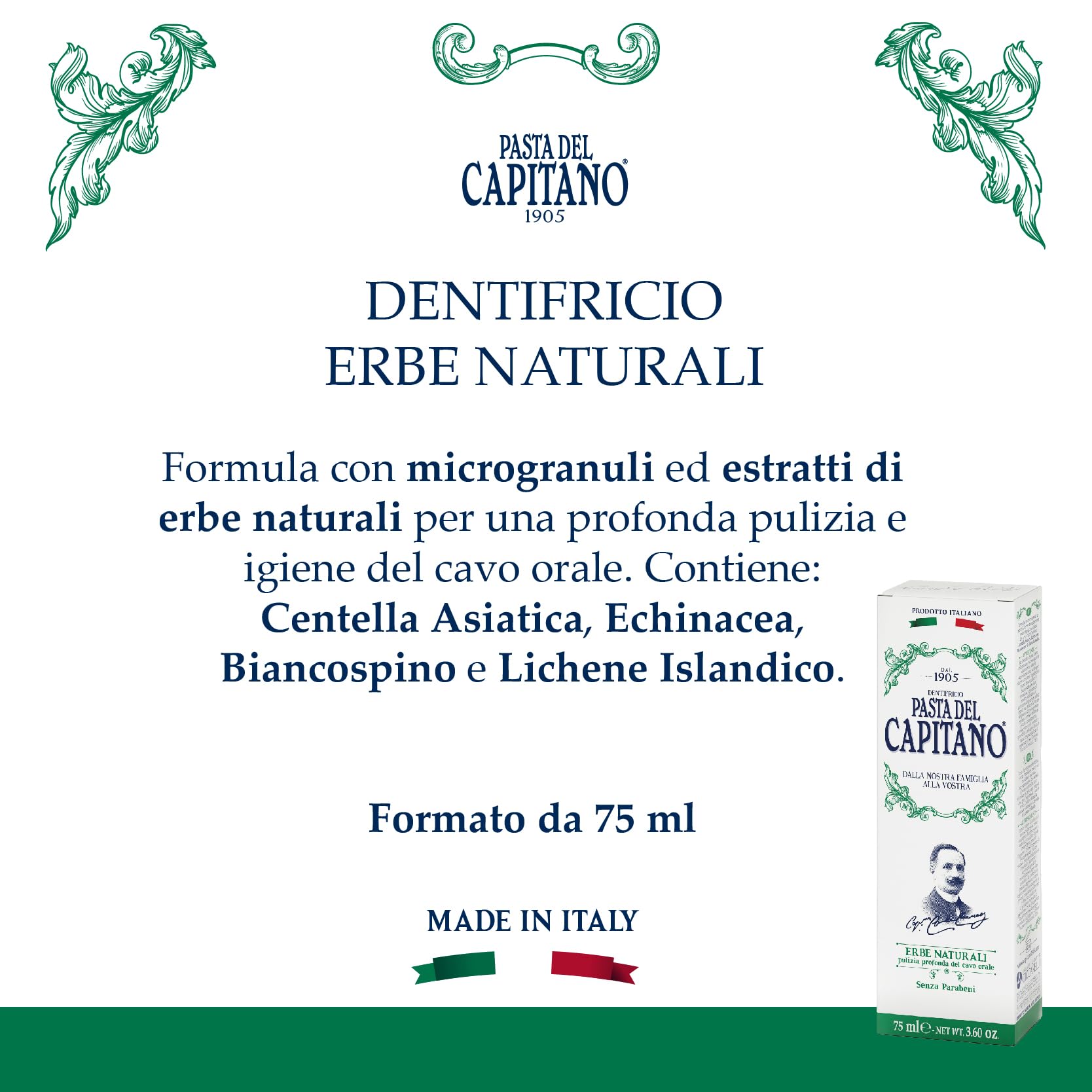 PASTA DEL CAPITANO 1905 Centella asiatica extrait pour soin buccal doux.