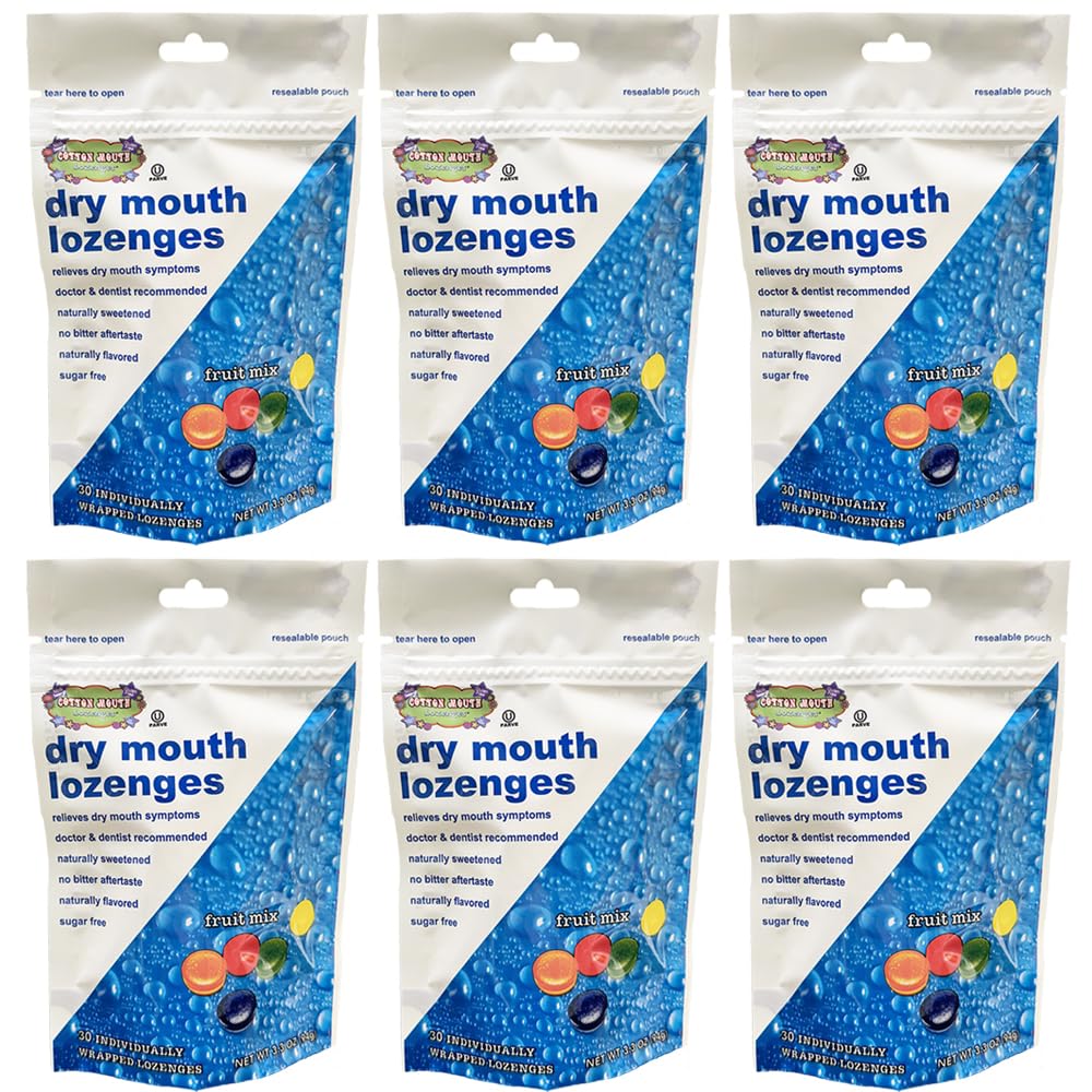 Pastilles bouche sèche, mélange fruits, pratique à emporter pour soulager rapidement.