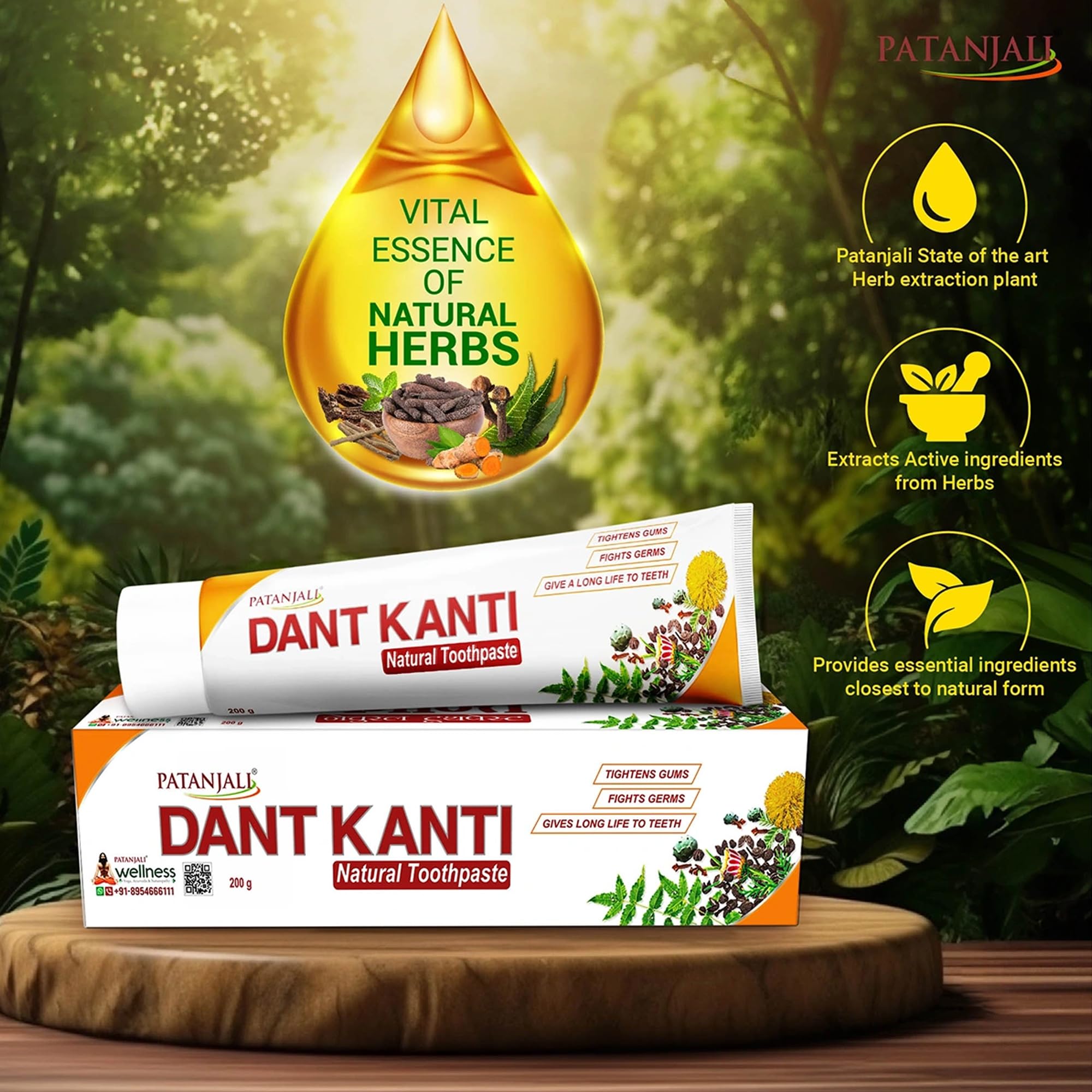 Patanjali Dant Kanti – haleine fraîche après brossage avec extraits herbacés.