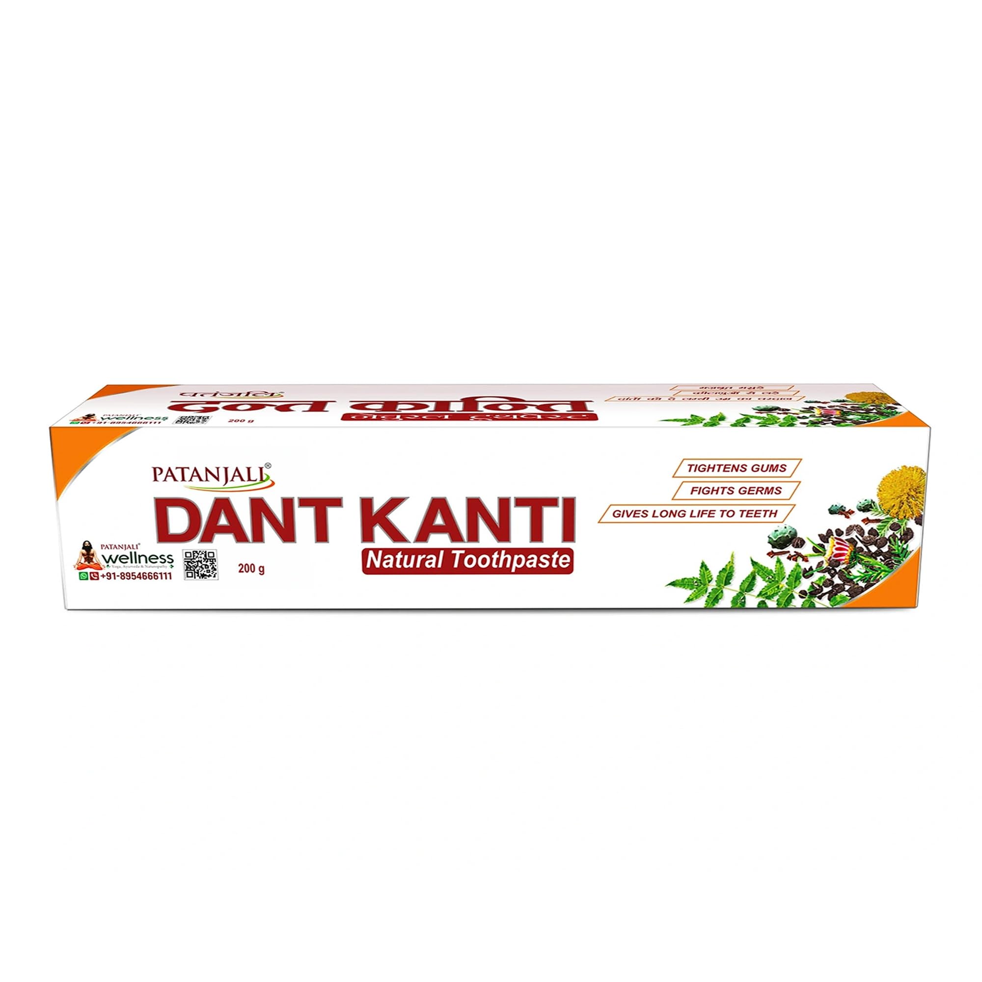 Patanjali Dant Kanti – tube dentifrice dévoilant sa formule naturelle et fraîcheur durable.