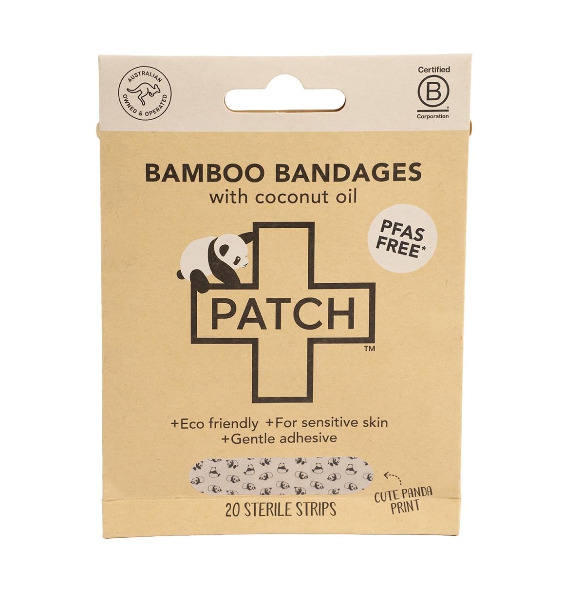 PATCH pansements adhésifs en bambou avec impression panda, douceur adaptée peau sensible.