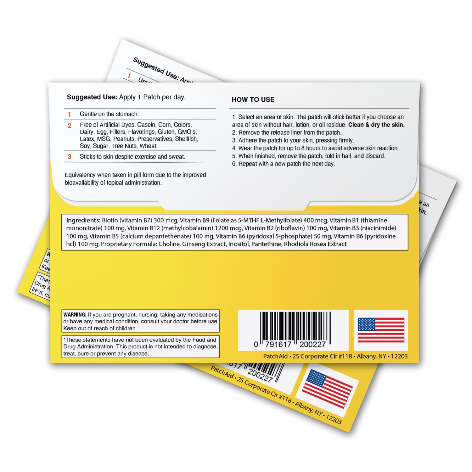 PatchAid B12 Energy Plus, patch porté pendant 8 heures, utilisation continue de l’énergie.