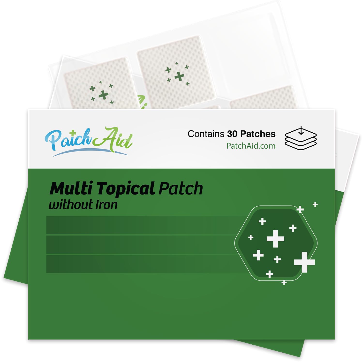 PatchAid Multi Plus: emplacement d’application sur la peau pour énergie durable.