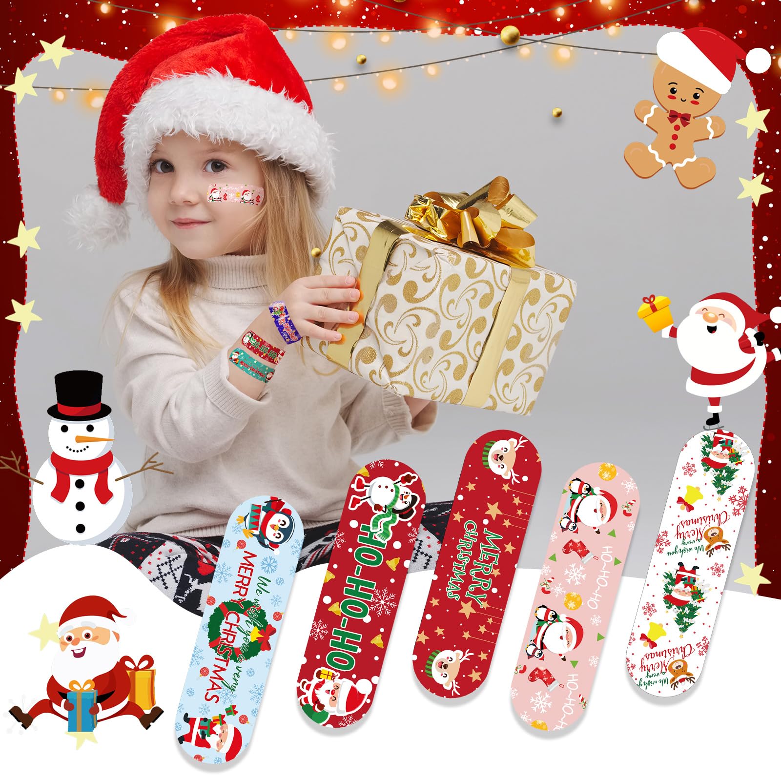 Pansements Patelai Noël pour enfants, motifs colorés, faciles à poser après une blessure mineure
