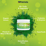 Étiquette nutritionnelle Patriot Power Greens claire et facile à comprendre.