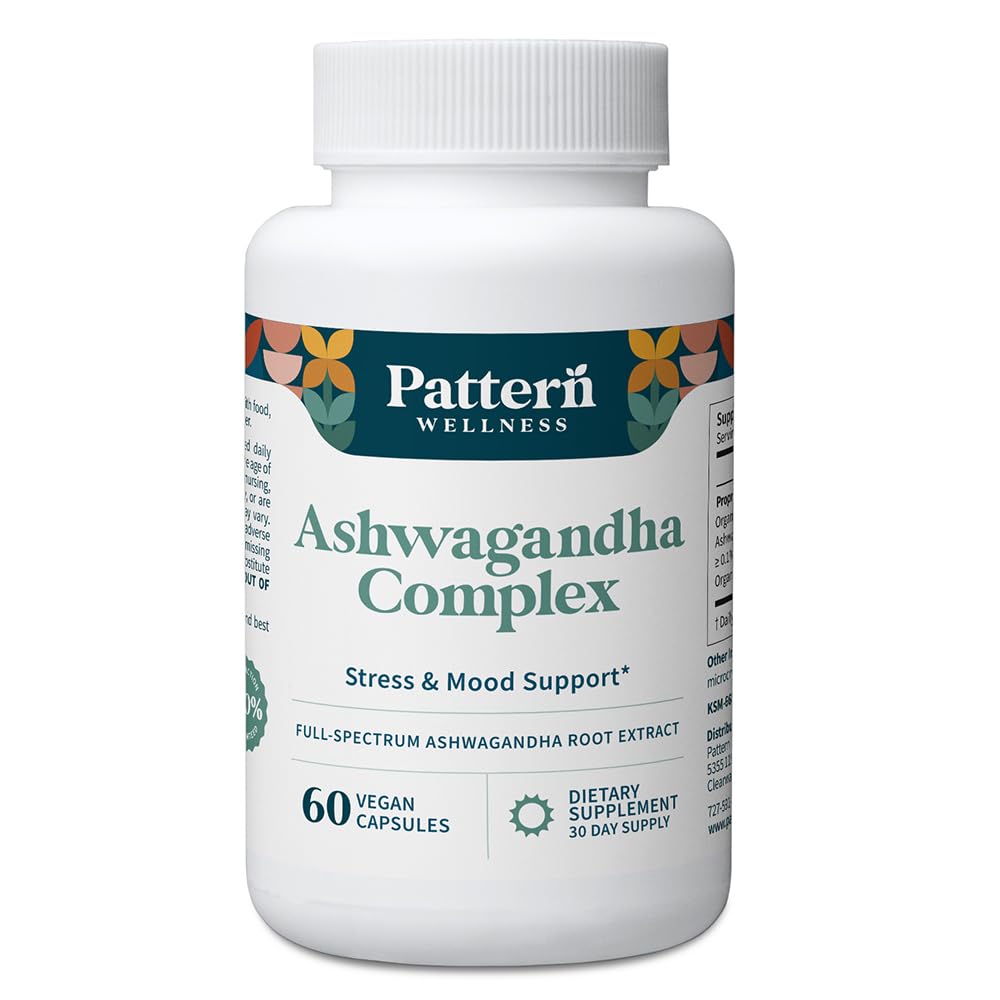 Pattern Wellness Ashwagandha Complex - bouteille visible, soutien potentiel au bien-être quotidien.