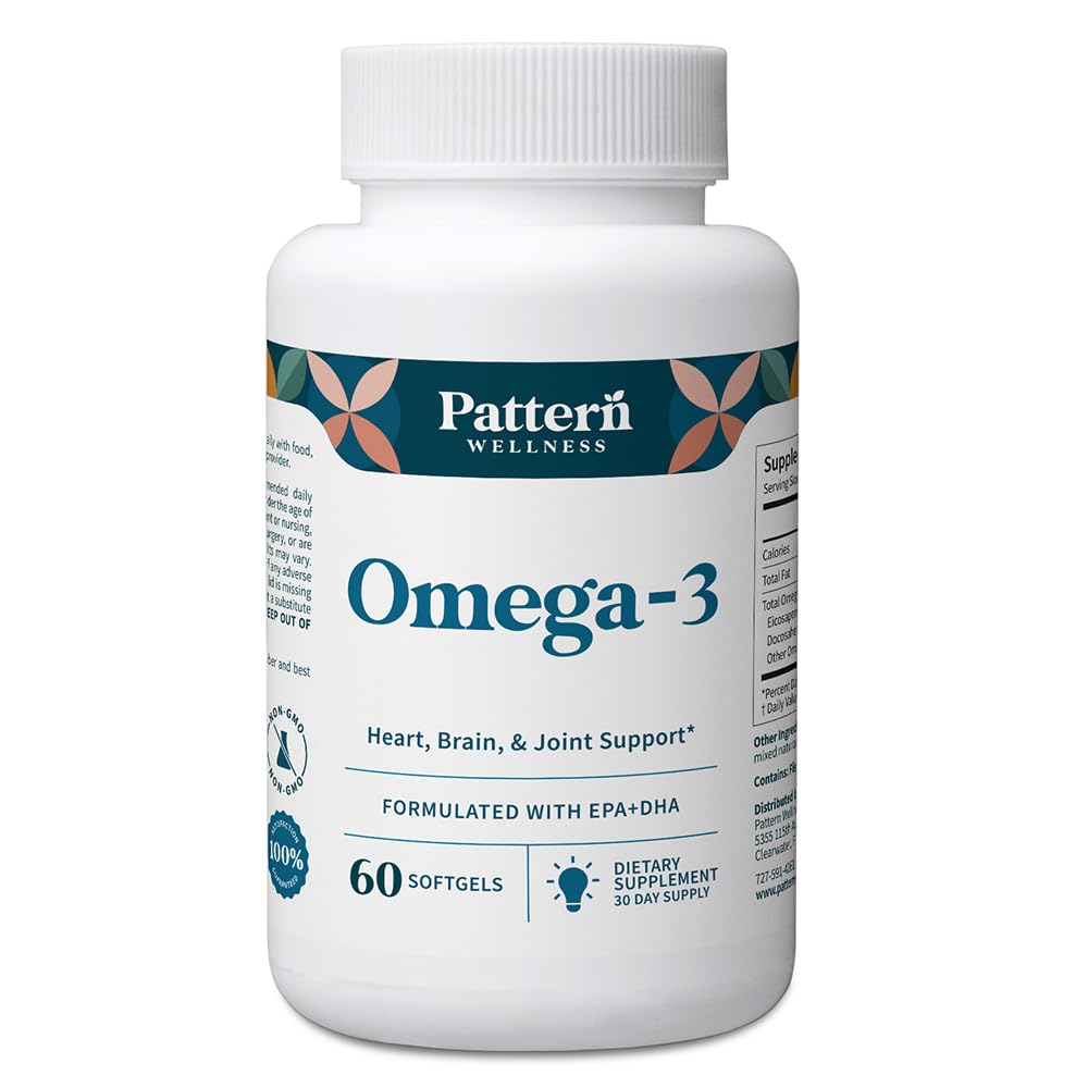 Pattern Wellness Omega-3, bouteille de gélules, soutien potentiel au cerveau