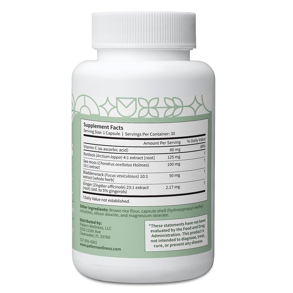 Pattern Wellness Sea Moss Complex – mélange d ingrédients marins pour le soutien digestif potentiel.