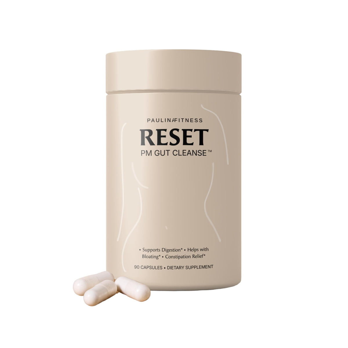 Bouteille Paulina Fitness Reset prête pour la nuit, soutien digestif potentiel.