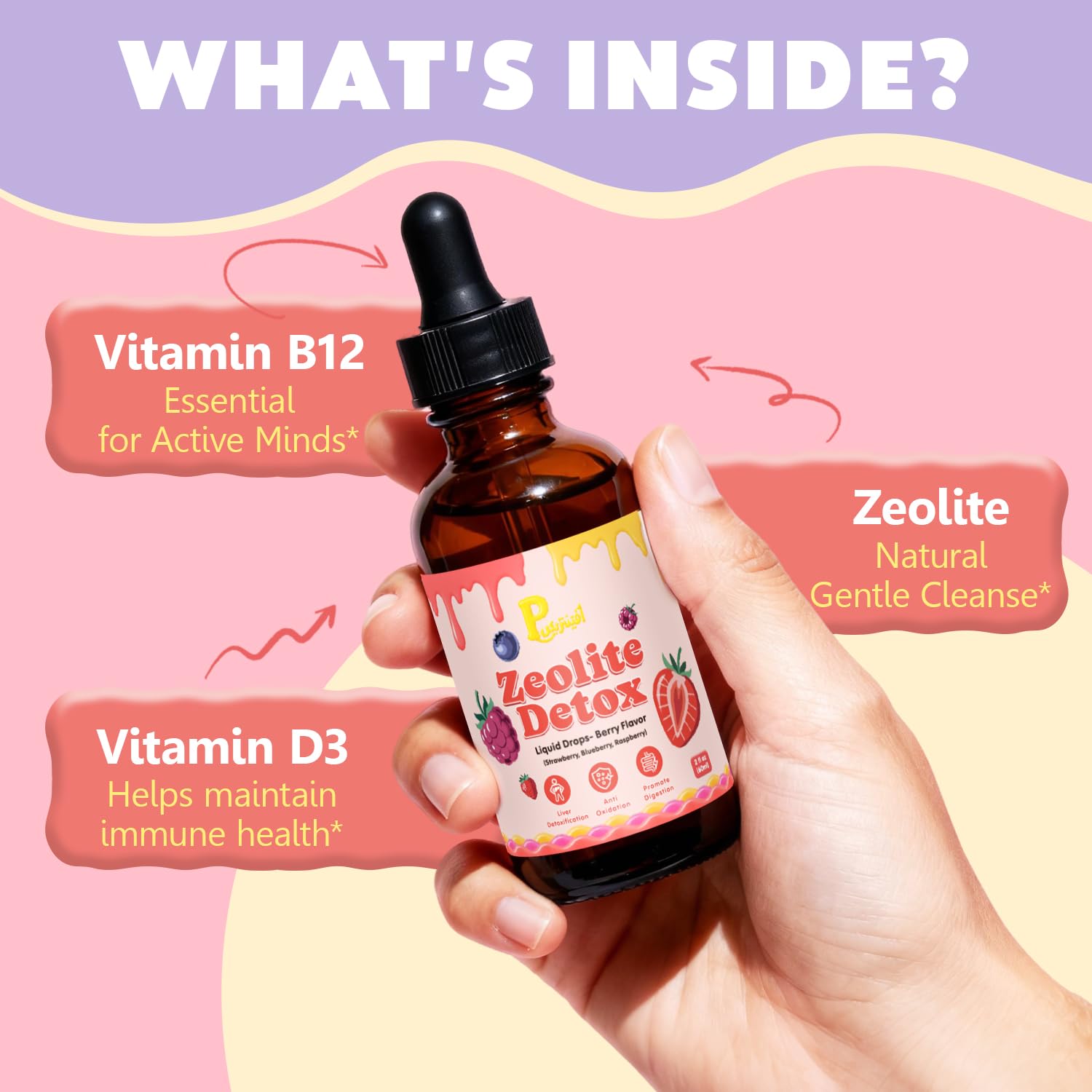 Pavintrix Zeolite Détox – enfant utilisant le compte-gouttes dans un jus