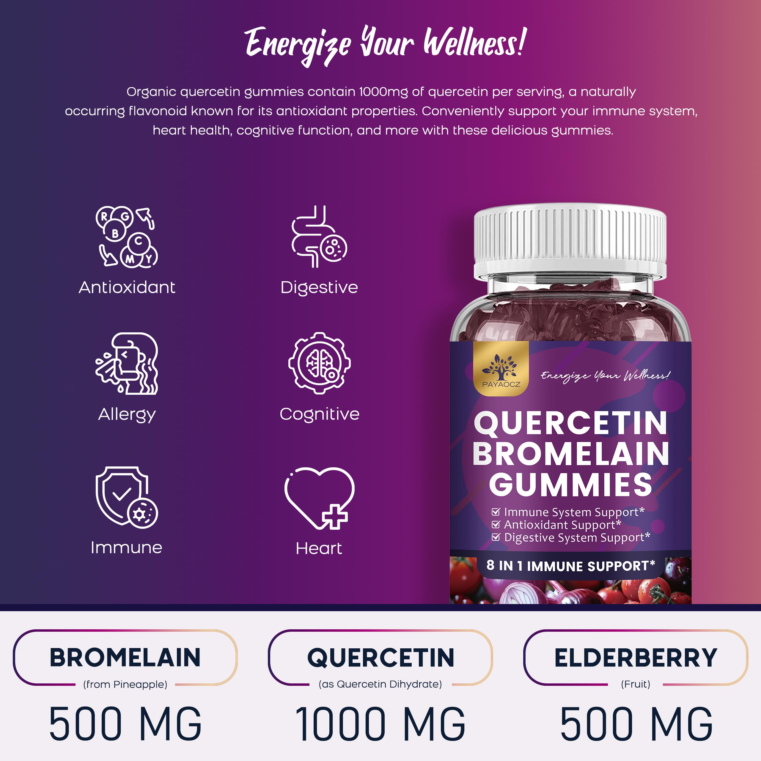 PAYAOCZ Quercétine Gummies - texture gomme bleue et saveur myrtille