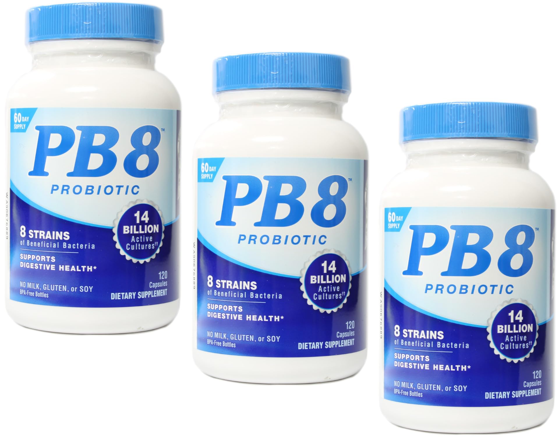PB8 Probiotic – Bouteille de 120 gélules pour soutenir la digestion quotidienne.