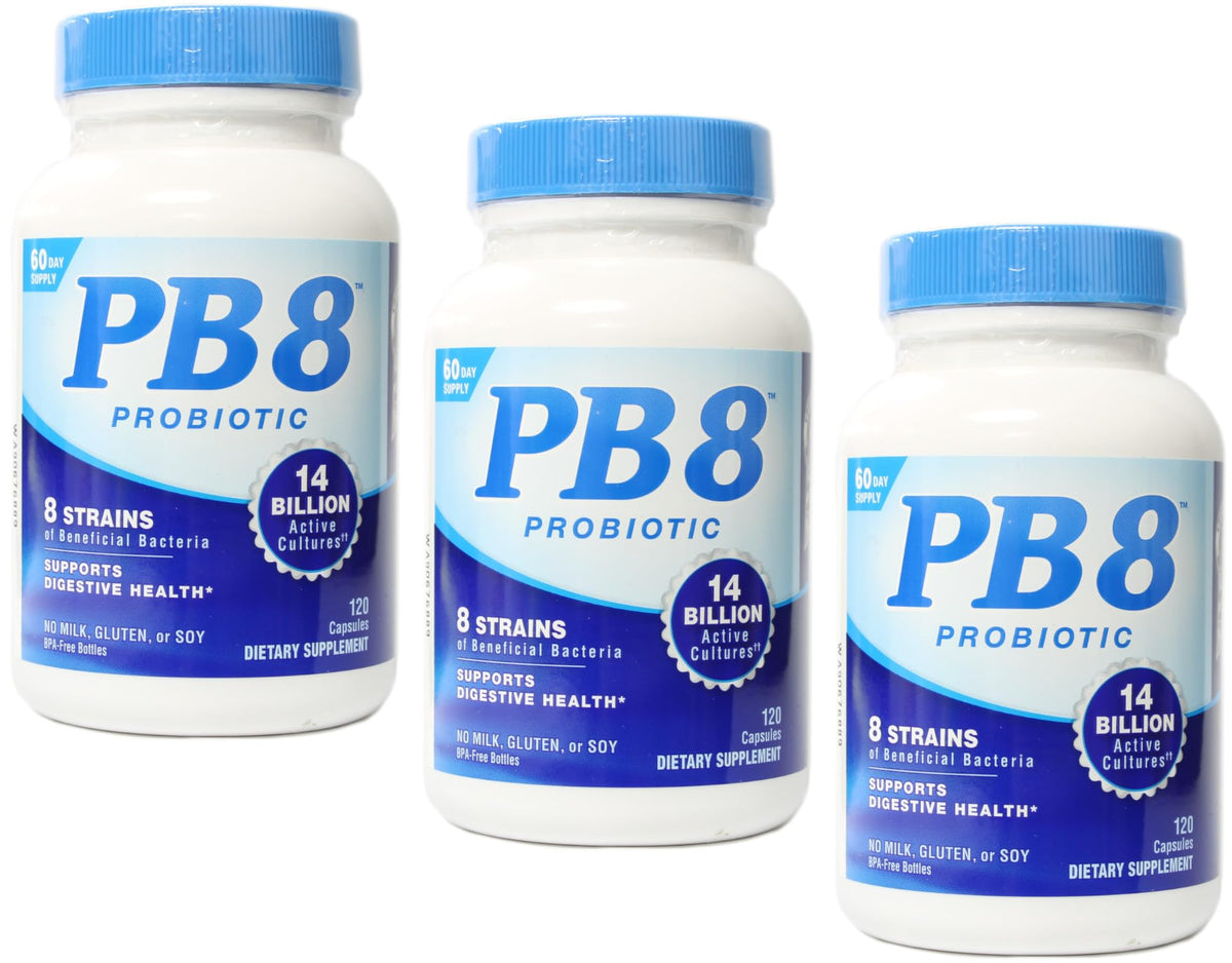 PB8 Probiotic – Bouteille de 120 gélules pour soutenir la digestion quotidienne.