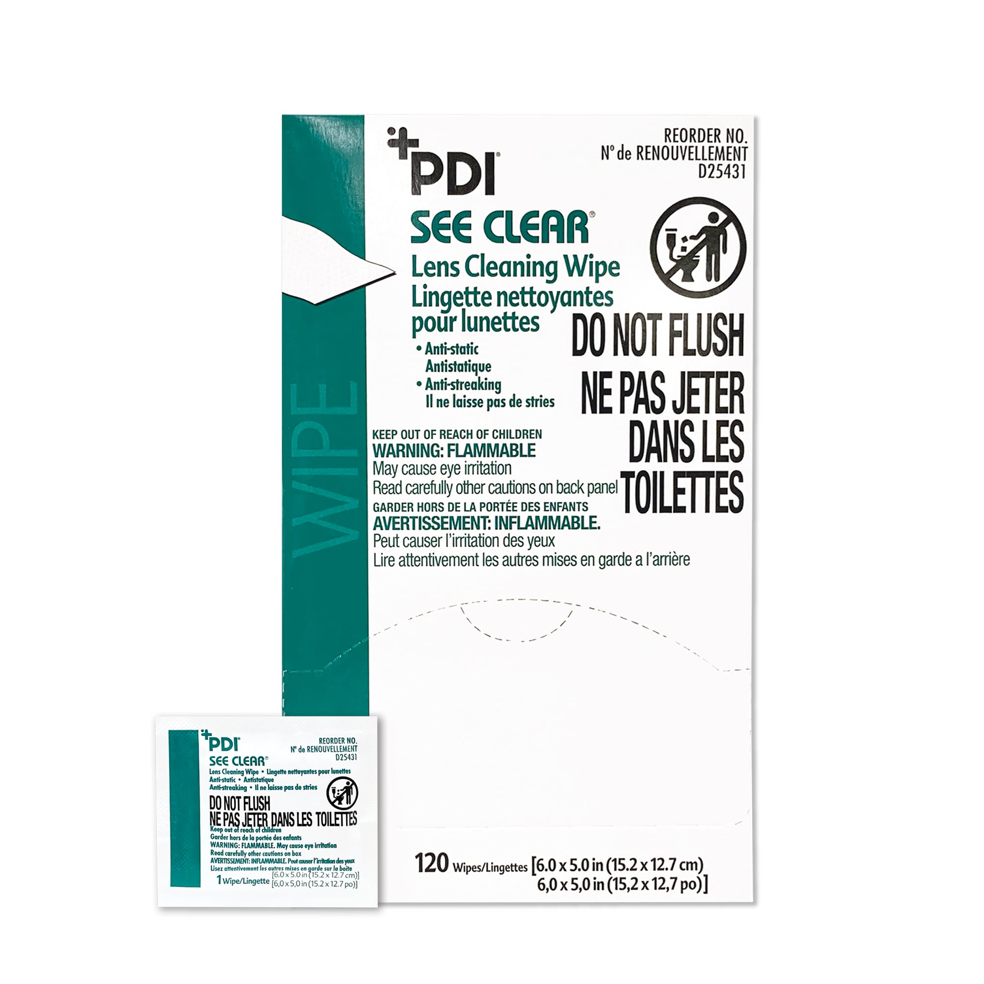 Les lingettes See Clear de PDI en emballage individuel nettoient sans traces.