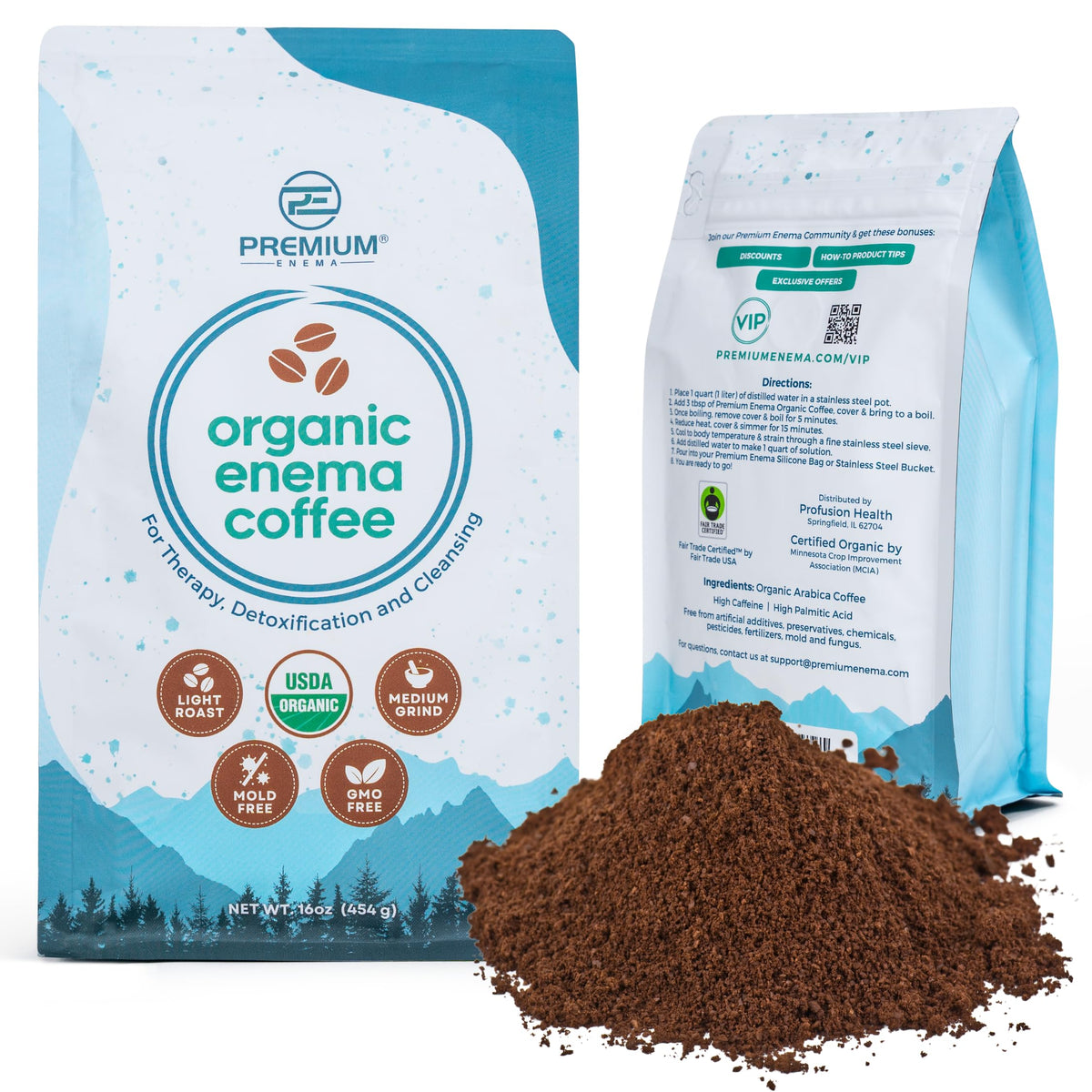 PE Premium Enema Café biologique emballage avec certification, favorisant une routine fiable.