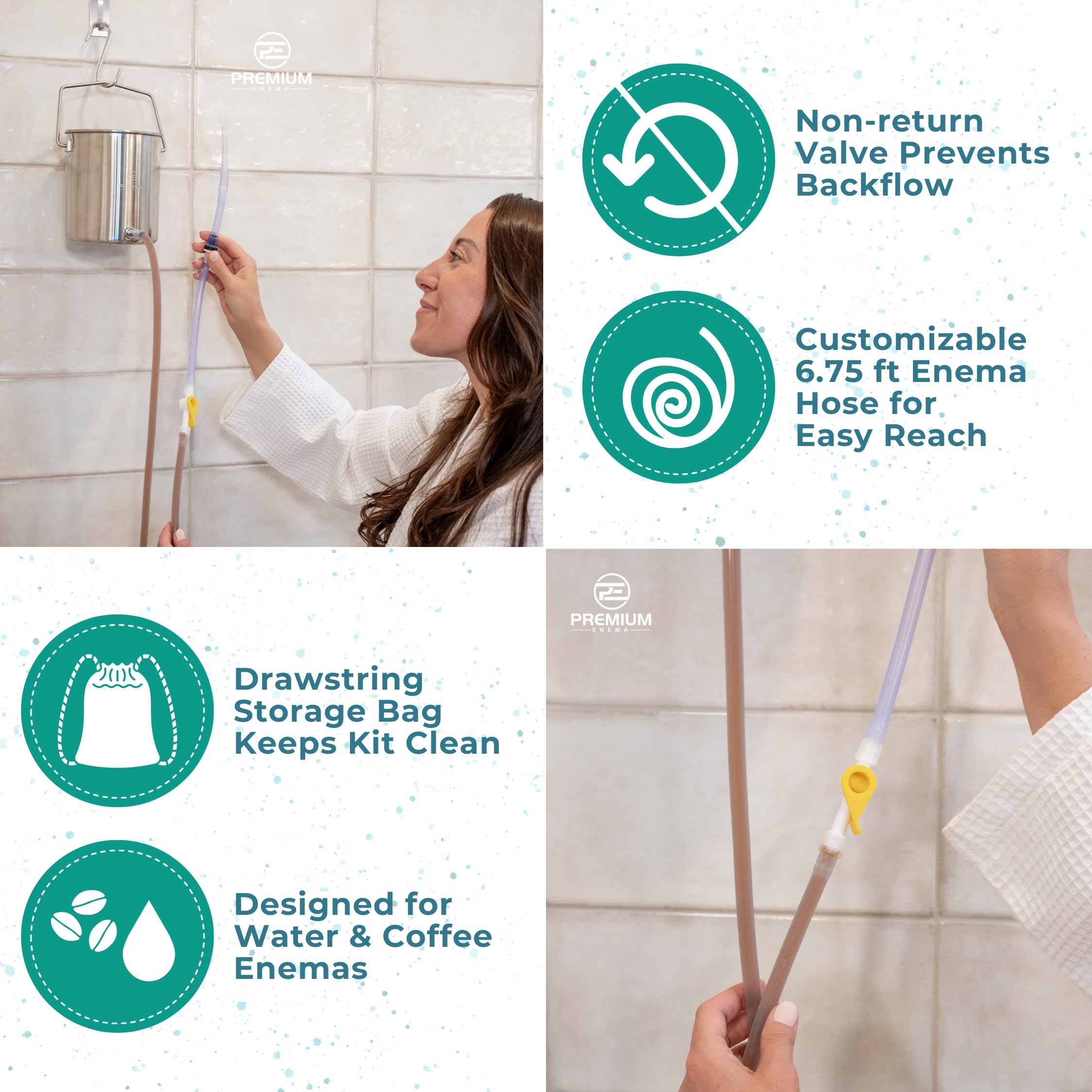 PE Premium Enema, options de nettoyage eau et café, adaptabilité à votre routine.
