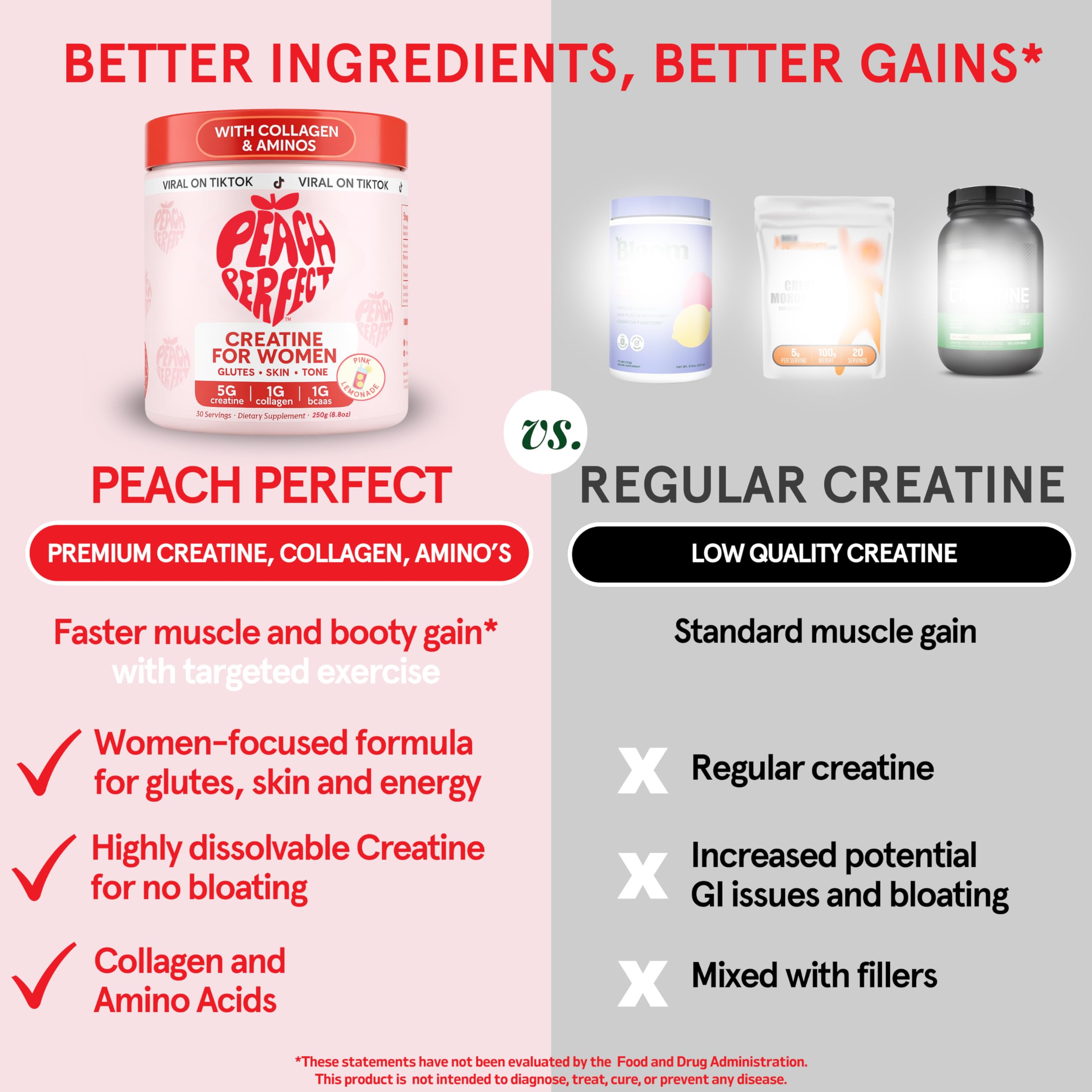Peach Perfect Créatine glutes et entraînement ciblé, potentiel énergisant.