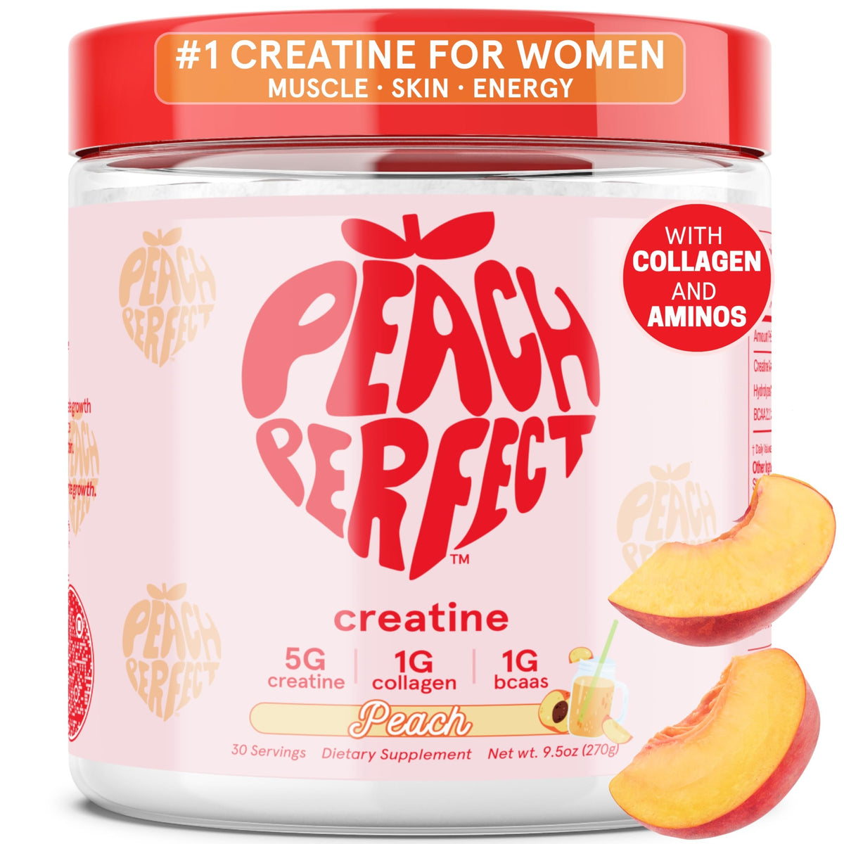 Contenant Peach Perfect Créatine, pratique pour démarrer une séance avec énergie.