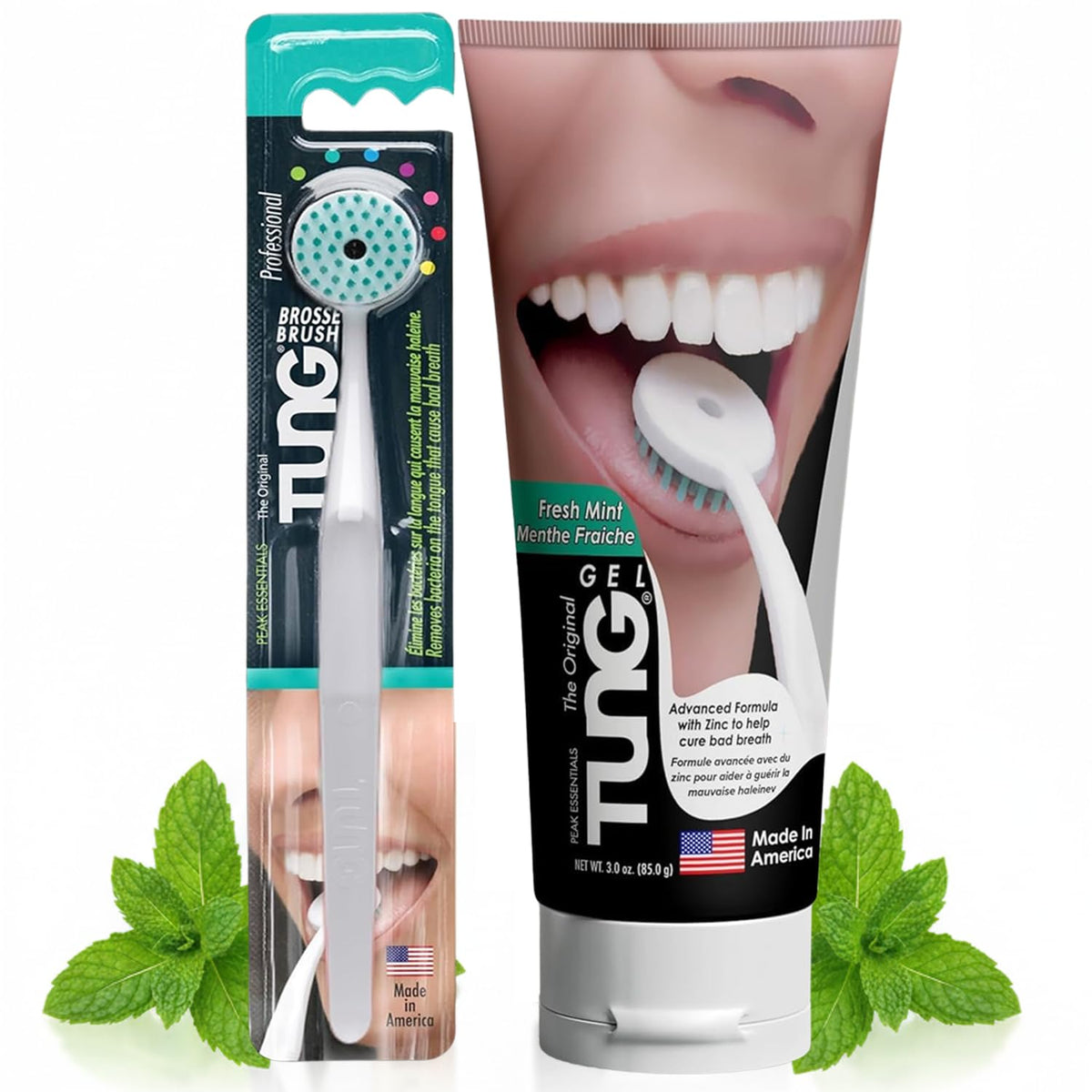 Brosse-langue Peak Essentials TUNG ergonomique facilitant le nettoyage en profondeur.