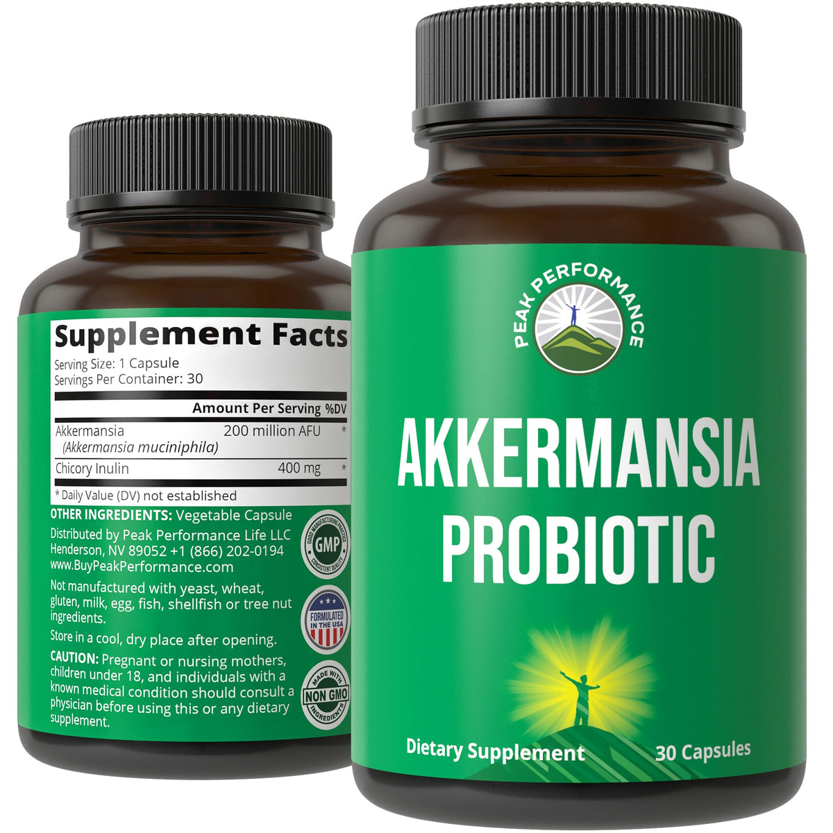 Peak Performance Akkermansia muciniphila – Bouteille, soutien potentiel du microbiote.