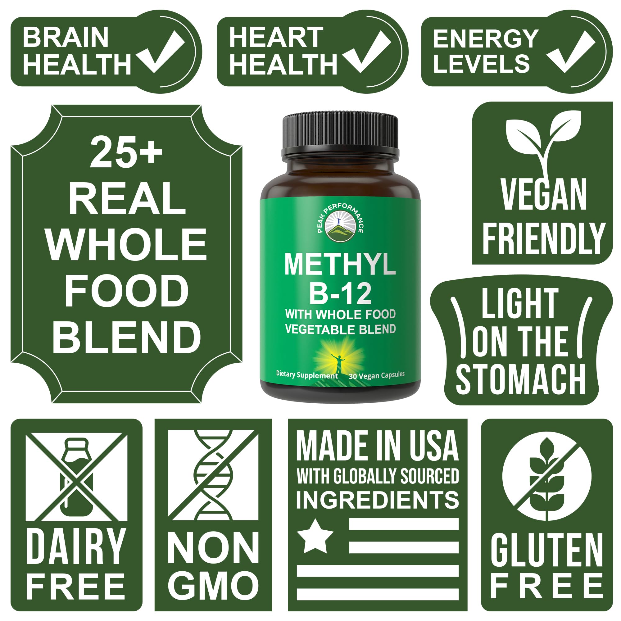Peak Performance Alfalfa, orge et spiruline – ingrédients végétaux pour digestion et assimilation.