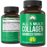 Peak Performance All 5 Multi-Collagen gélules dans le flacon, soutien potentiel des articulations et de la peau
