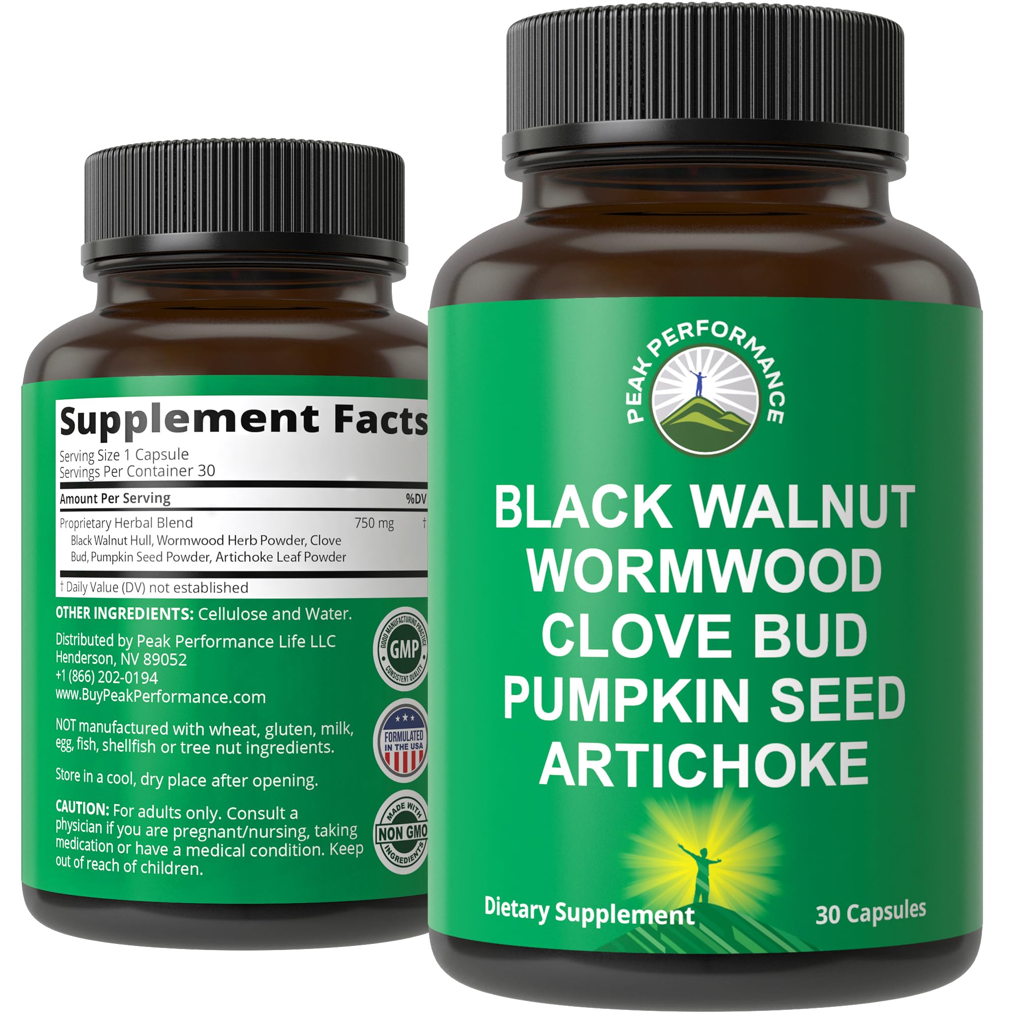 Peak Performance Wormwood Noix Noire Girofle - bouteille de capsules prête à l’emploi pour une routine detox.
