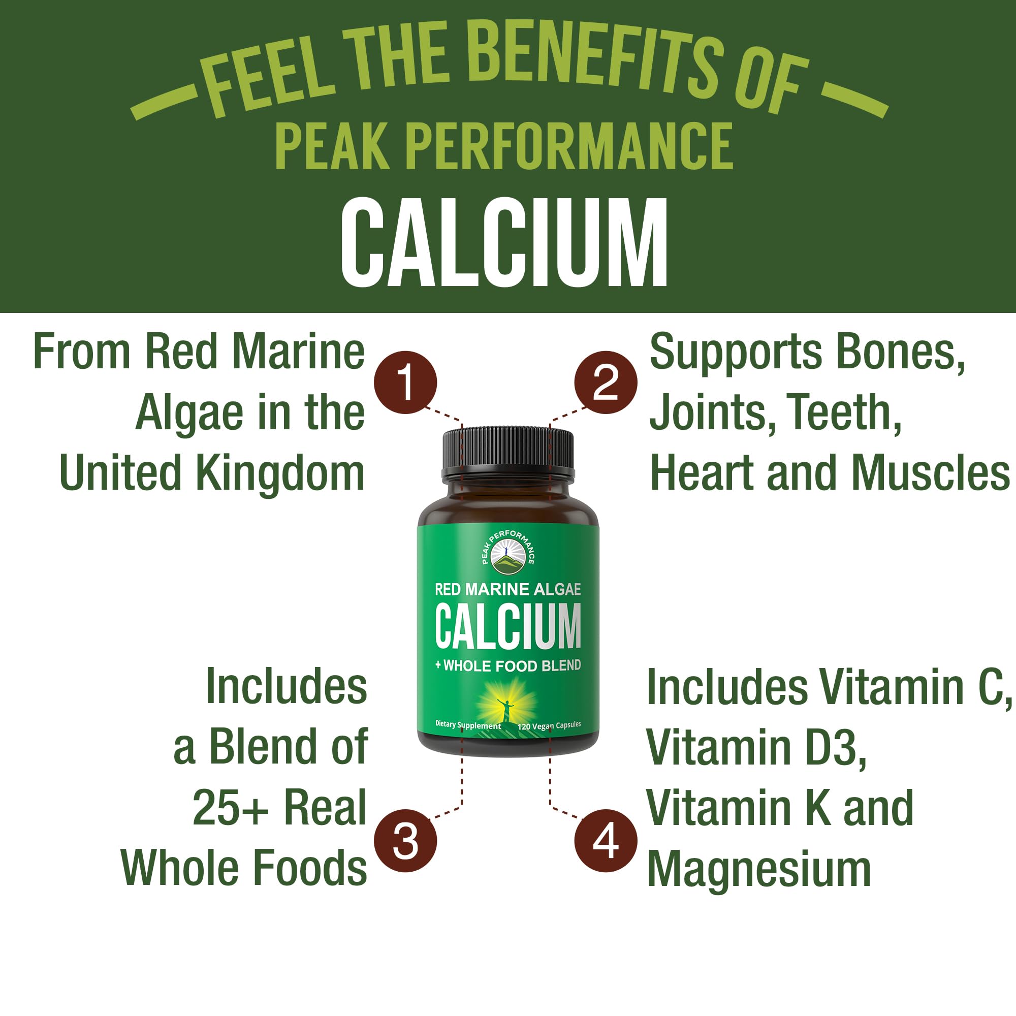 Peak Performance Calcium Algue Rouge – capsules véganes, prise pratique au quotidien.