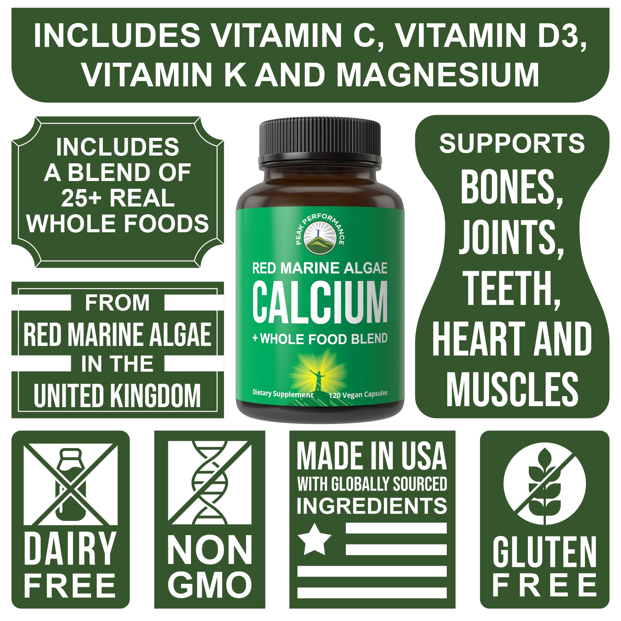 Peak Performance Calcium Algue Rouge – emballage durable et clair.